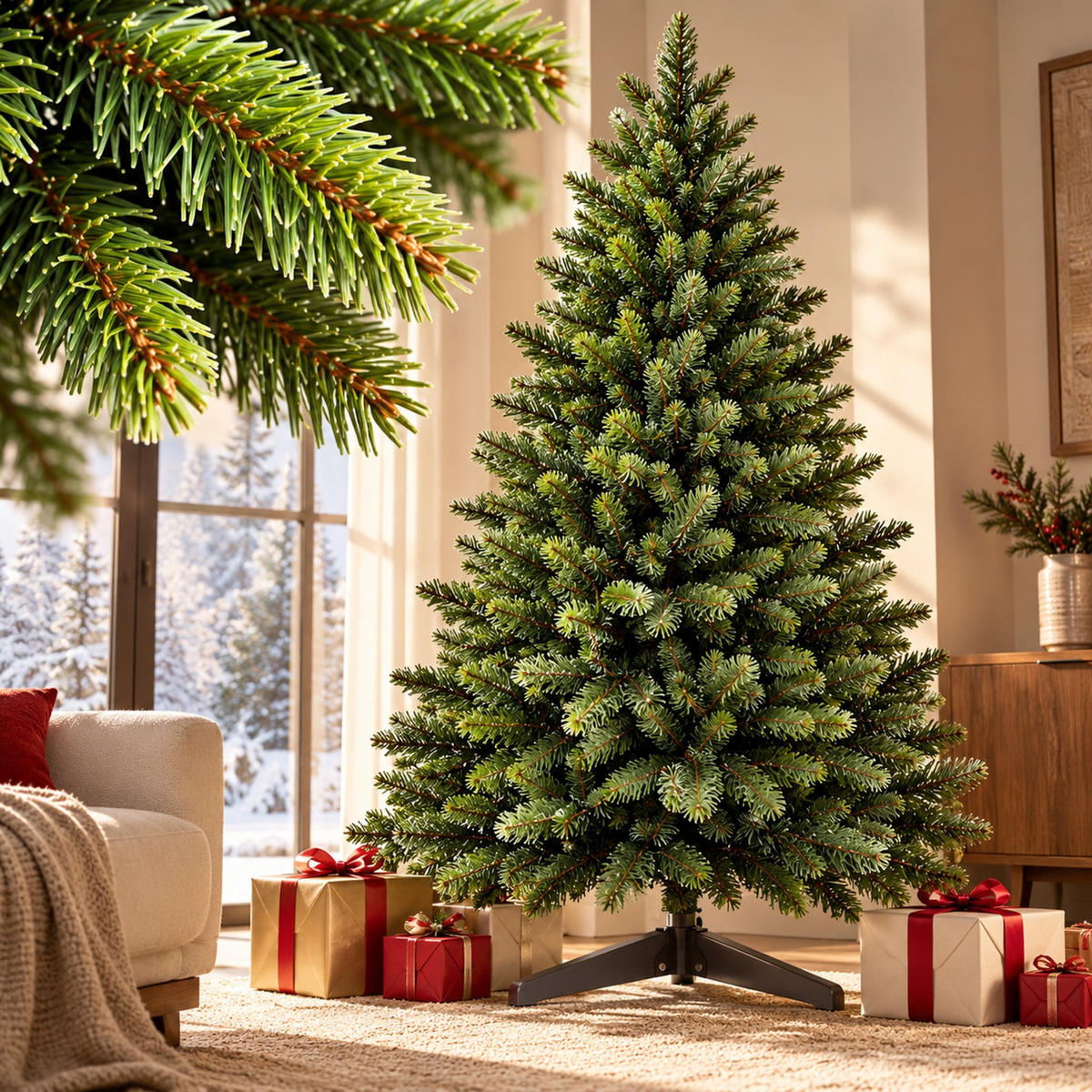WEIHNACHTSBAUM Grün künstlich Nordmanntanne 120 cm - Dunkelgrün, Holz/Kunststoff (120cm) - Relaxdays