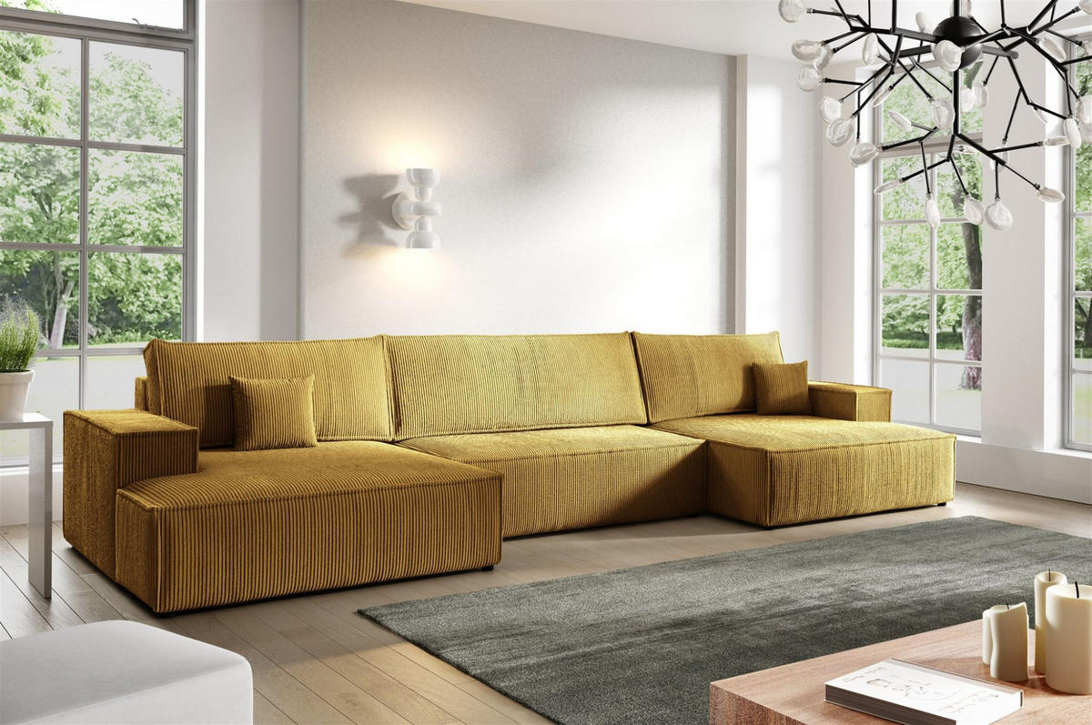 WOHNLANDSCHAFT Corunia - Gelb, Holzwerkstoff/Textil (398/70/148cm) - Fun Möbel