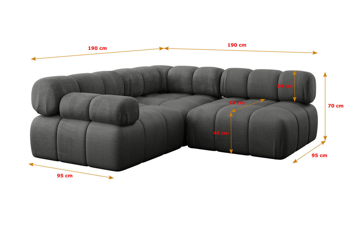 ECKSOFA modulares Sofa Mende-L1 - 190x190x70 cm Dunkelgrau Velours - Dunkelgrau, Holzwerkstoff/Textil (190/190cm) - ALTDECOR