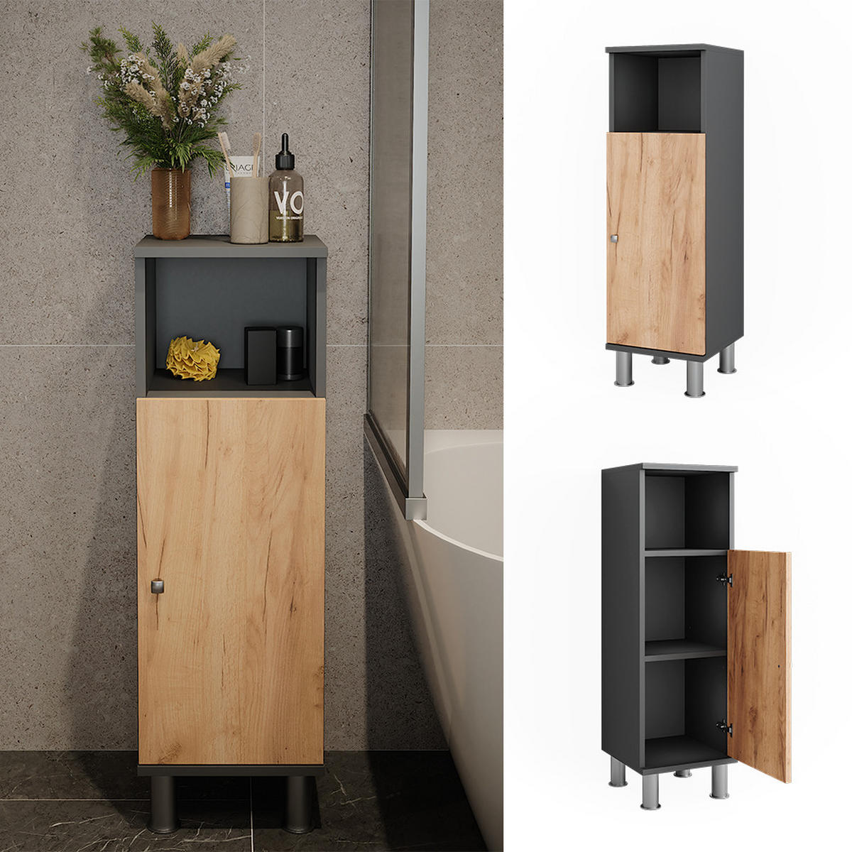 MIDISCHRANK Fynn Anthrazit/Goldkraft Eiche 30 x 95 cm - Honigeiche/Anthrazit, Holzwerkstoff (30/95/30cm) - Vicco