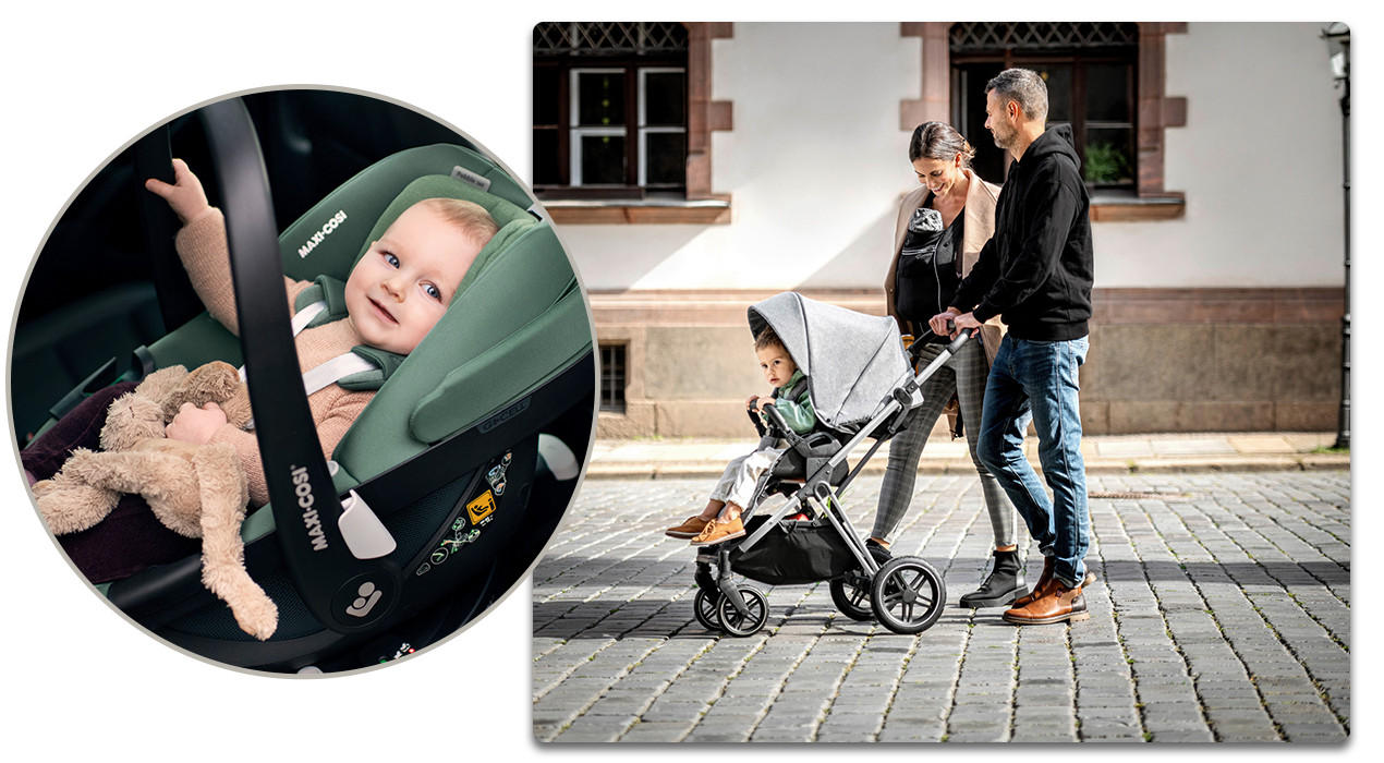 familie mit baby und baby mit Maxi Cosi