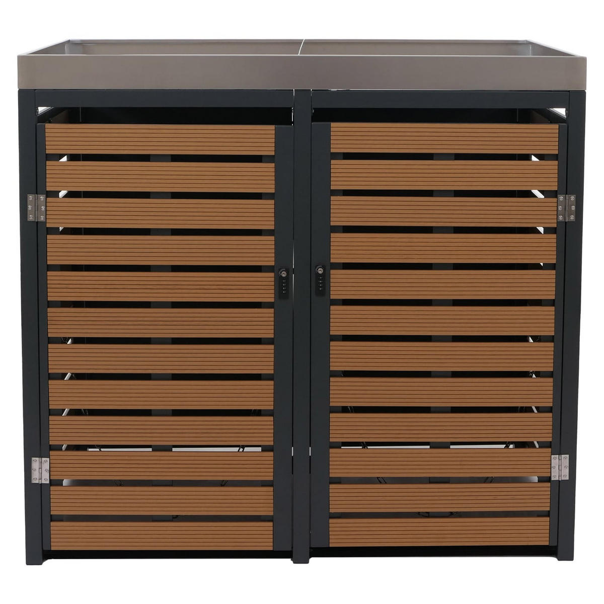 MÜLLTONNENVERKLEIDUNG 2er 124x134x84cm mit Pflanzkasten Teak-Optik - Braun, Metall (134/124/84cm) - PROREGAL