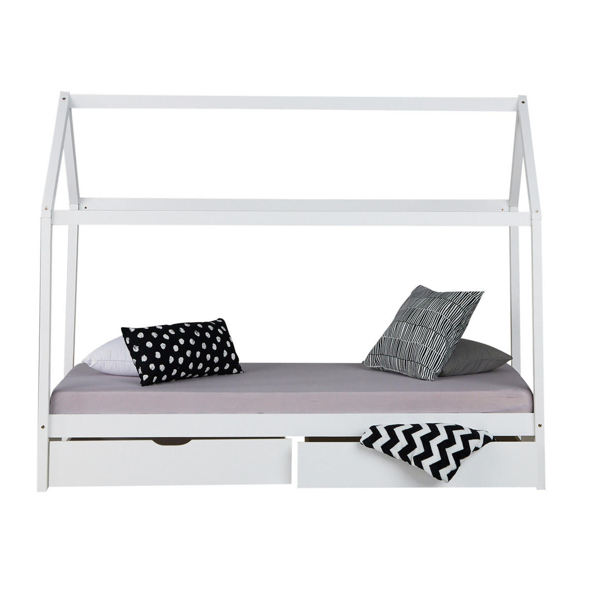 HAUSBETT mit Matratze mit Stauraum 90/200 cm Weiß - Weiß, Holz (206/160/98cm) - Homestyle4u