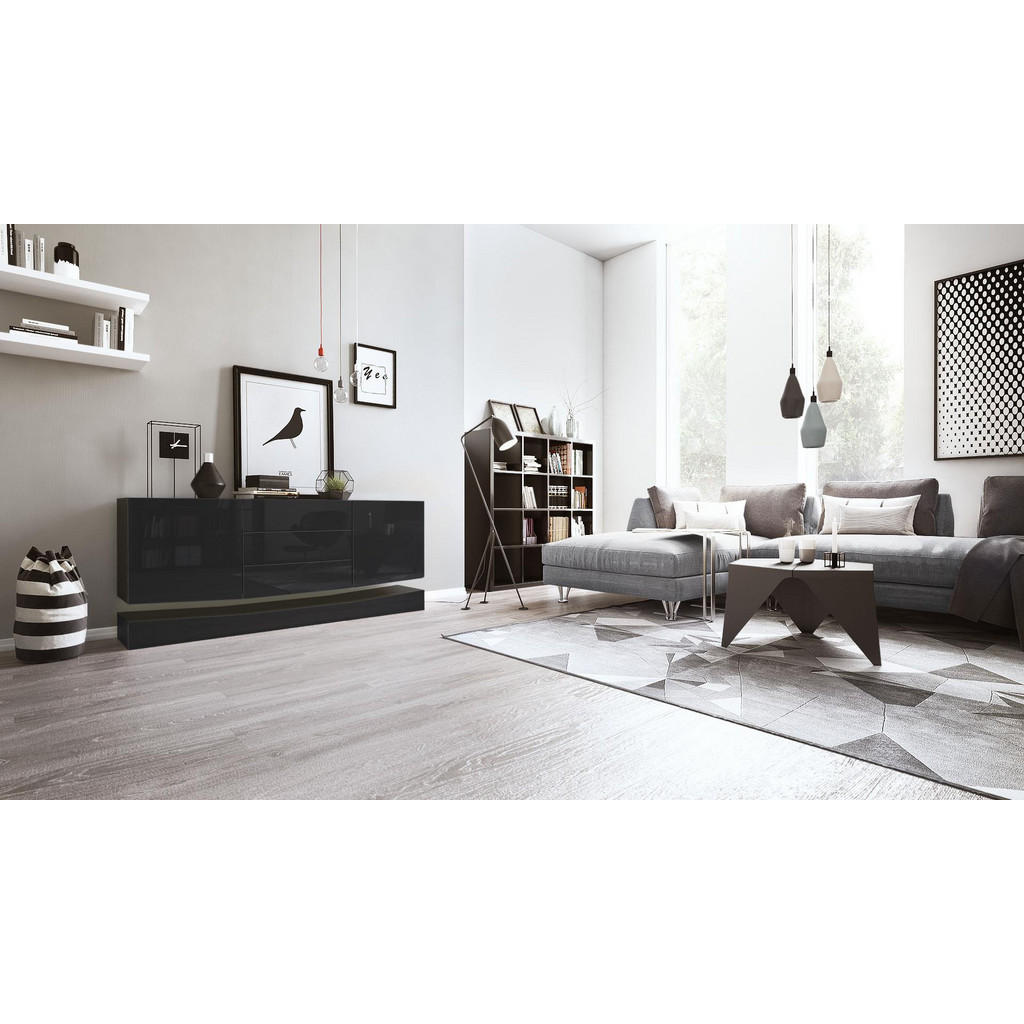 Thumbnail - Vladon Sideboard, Schwarz Hochglanz, Holzwerkstoff, 178x82x39 cm, Wohnzimmer, Kommoden & Sideboards, Sideboards