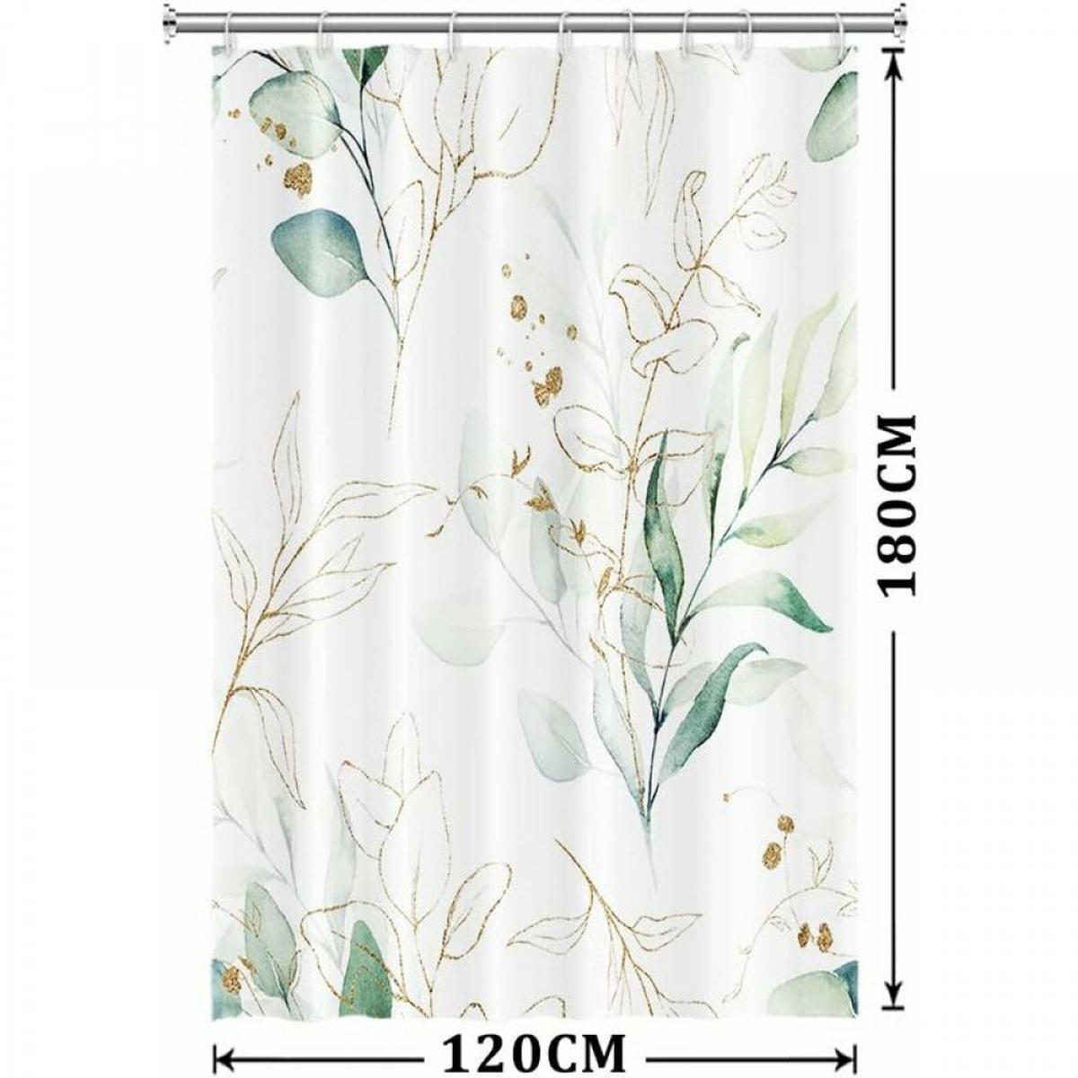 DUSCHVORHANG Grün Blätter Polyester wasserdicht schimmelresistent mit Haken Badezimmer - Weiß, Textil (180/120cm) - MCBOSON