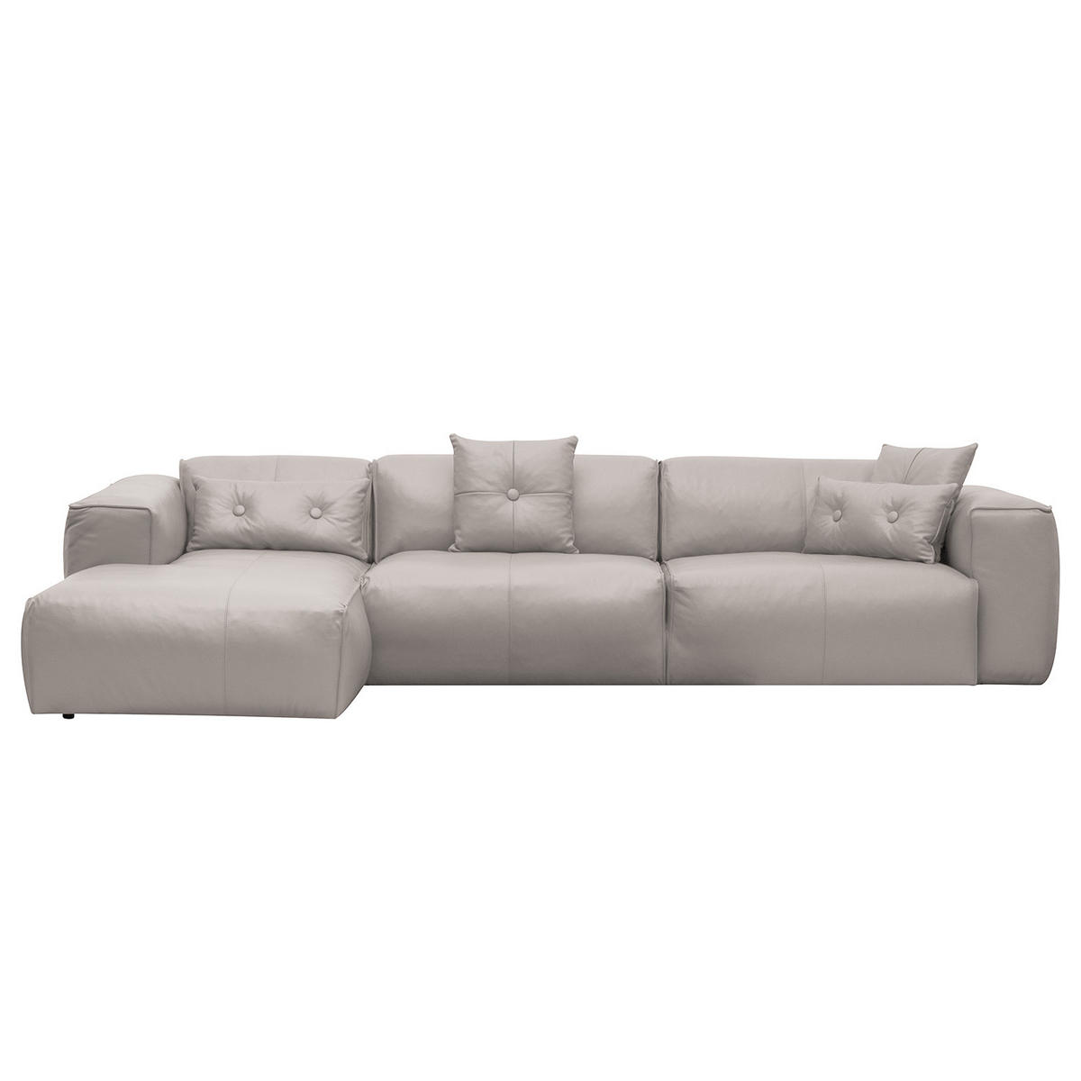 3-SITZER ECKSOFA mit Longchair - Hellgrau/Schwarz, Leder/Kunststoff (317/173cm) - home24