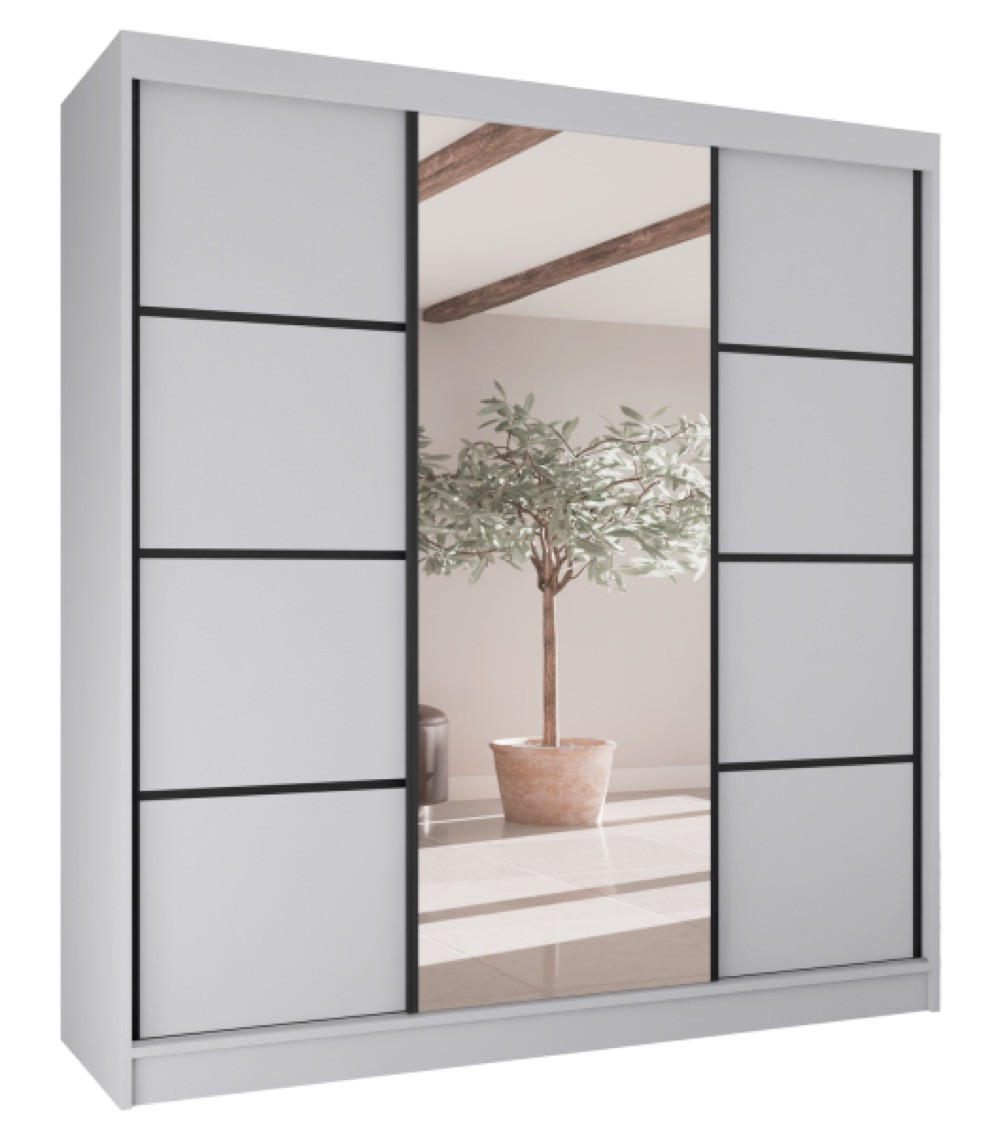 SCHRANK Weiß Filo V200 Schiebetür Mit Spiegel Und Schwarzen Sprossen - Weiß, Holzwerkstoff (200/215/61cm) - Sepro Meble