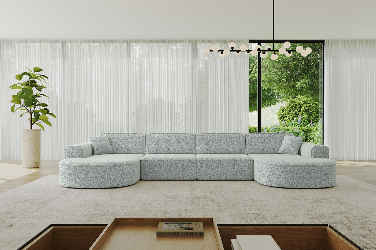 WOHNLANDSCHAFT MARI-U2 - 388x171x79 cm Grün Tissu - Wildeiche/Schwarz, Holzwerkstoff/Kunststoff (388/79/171cm) - ALTDECOR