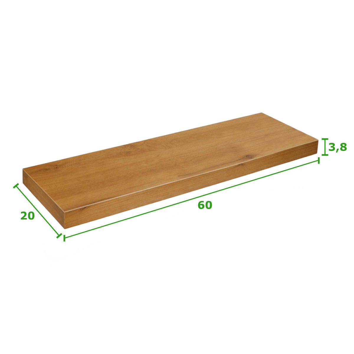 WANDREGAL Holzoptik Erlefarben 2er Set 60x20x4 cm - Erlefarben, Holzwerkstoff/Metall (20/3.8/60cm) - Begryf