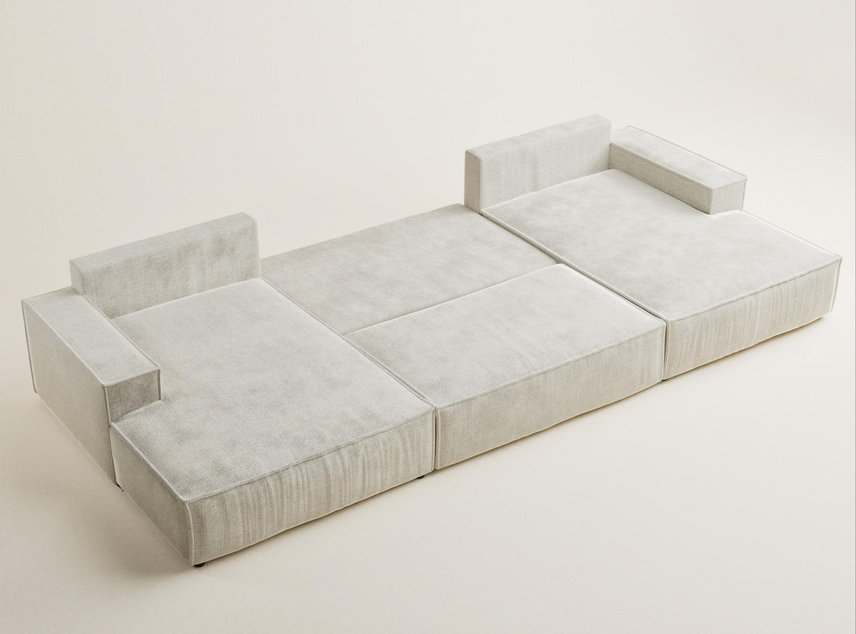 WOHNLANDSCHAFT Kyoto Beige grau Chenille-Stoff - Greige/Schwarz, Holz/Holzwerkstoff (398/70/148cm) - Maison de Reve