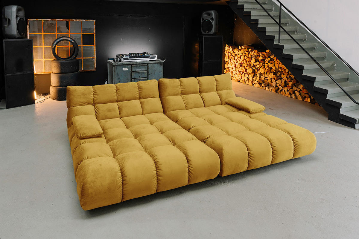 BIG SOFA VIVIEN Gelb Velvet - Currygelb/Gelb, Kunststoff/Textil (296/85/178cm) - KAWOLA