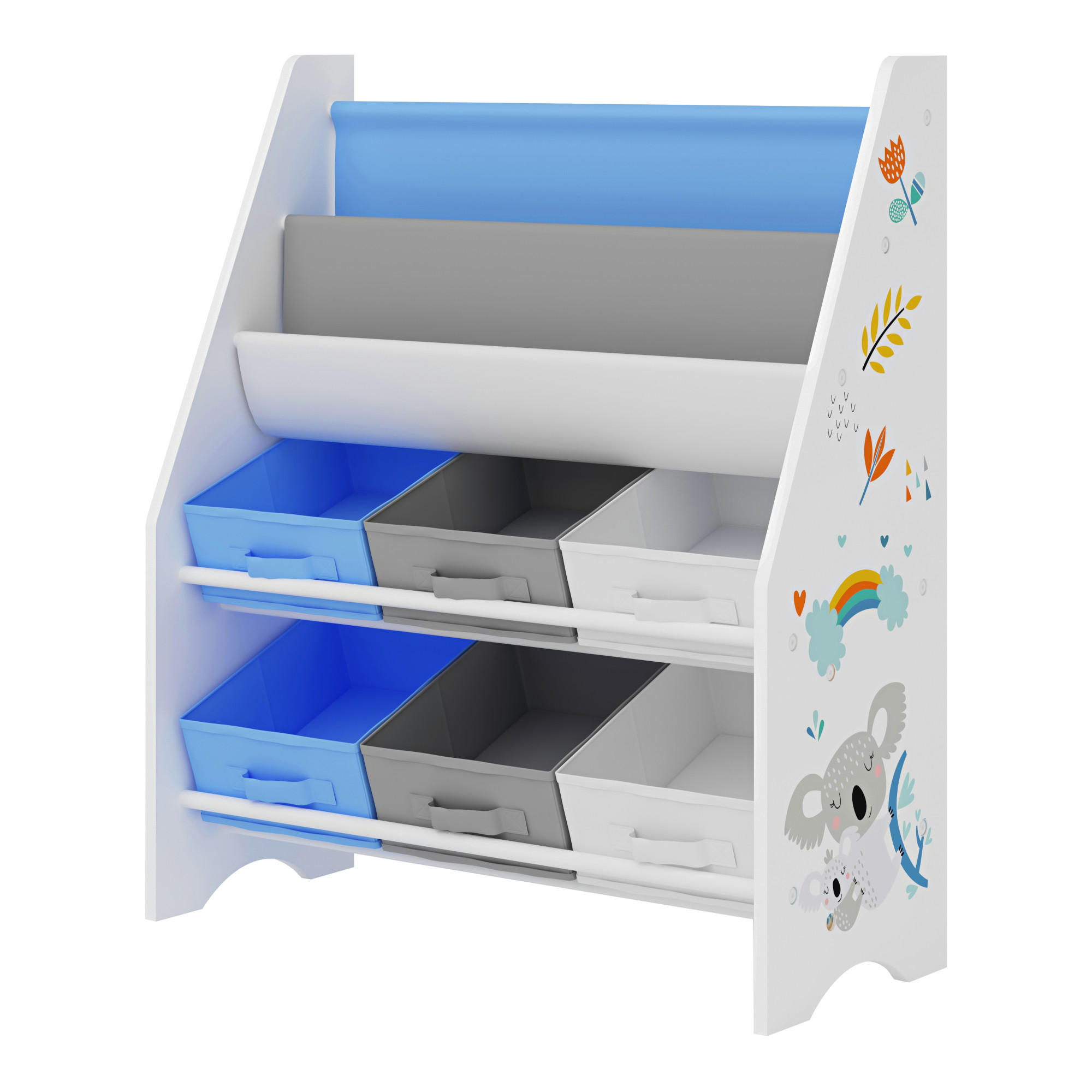 KINDERREGAL Ponteceso - Blau/Weiß, Holzwerkstoff/Textil (62/74/26.5cm) - [en.casa]