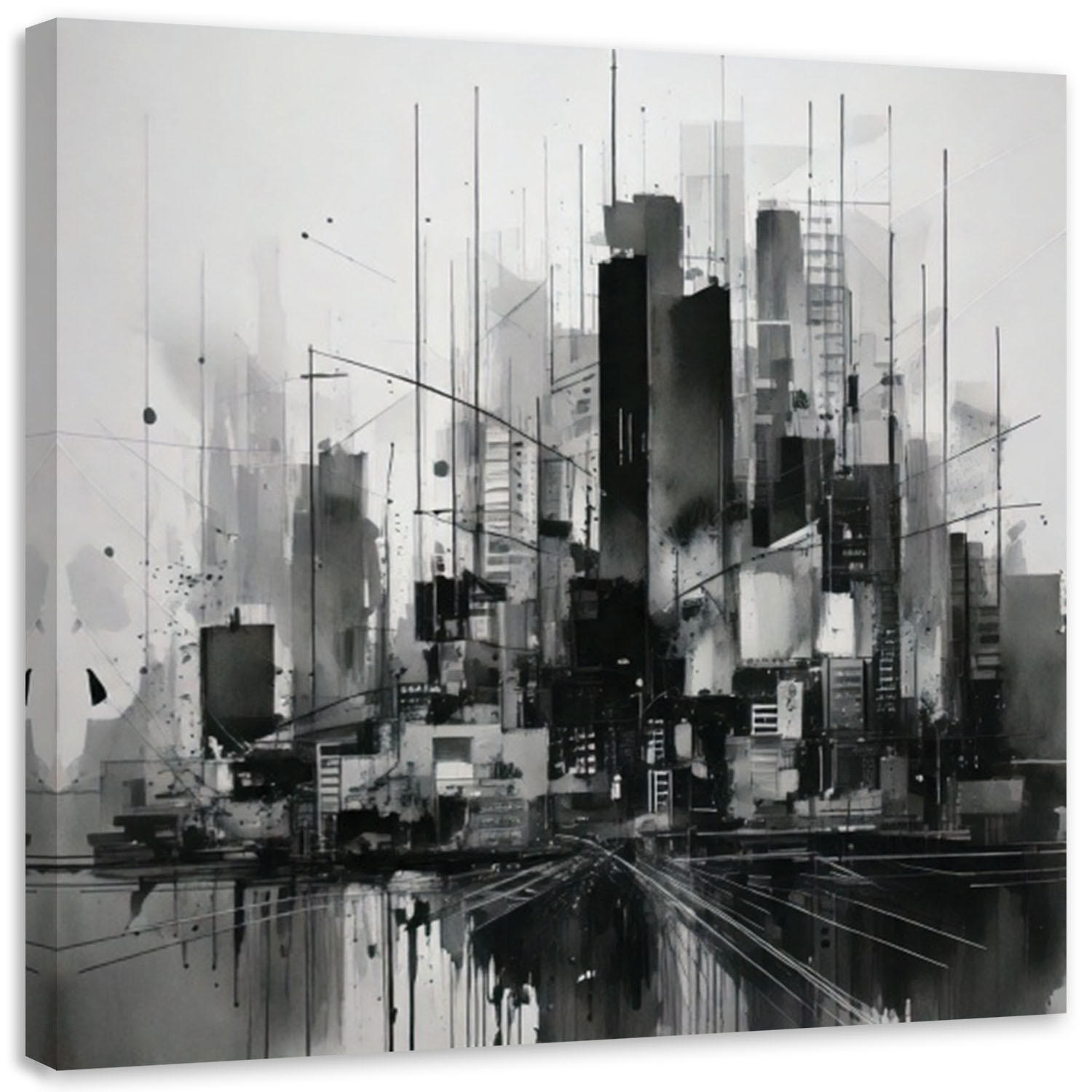 LEINWANDBILD Stadt Abstraktion Grau Modern 50x50cm - Schwarz, Textil (50/50cm) - Feeby