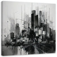LEINWANDBILD Stadt Abstraktion Grau Modern 50x50cm - Schwarz, Textil (50/50cm) - Feeby
