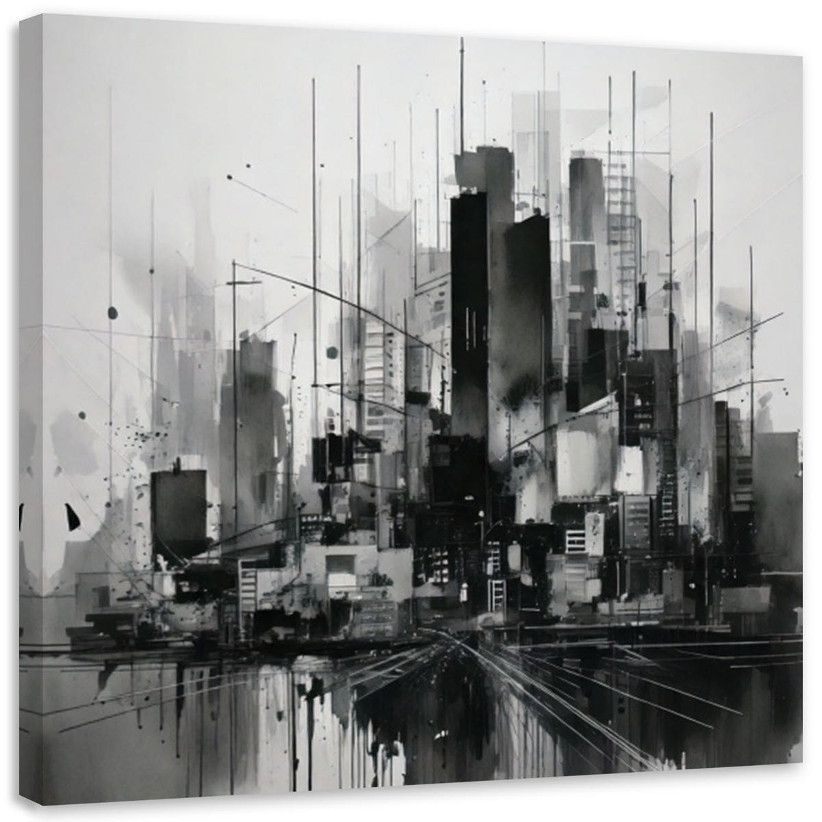 LEINWANDBILD Stadt Abstraktion Grau Modern 50x50cm - Schwarz, Textil (50/50cm) - Feeby