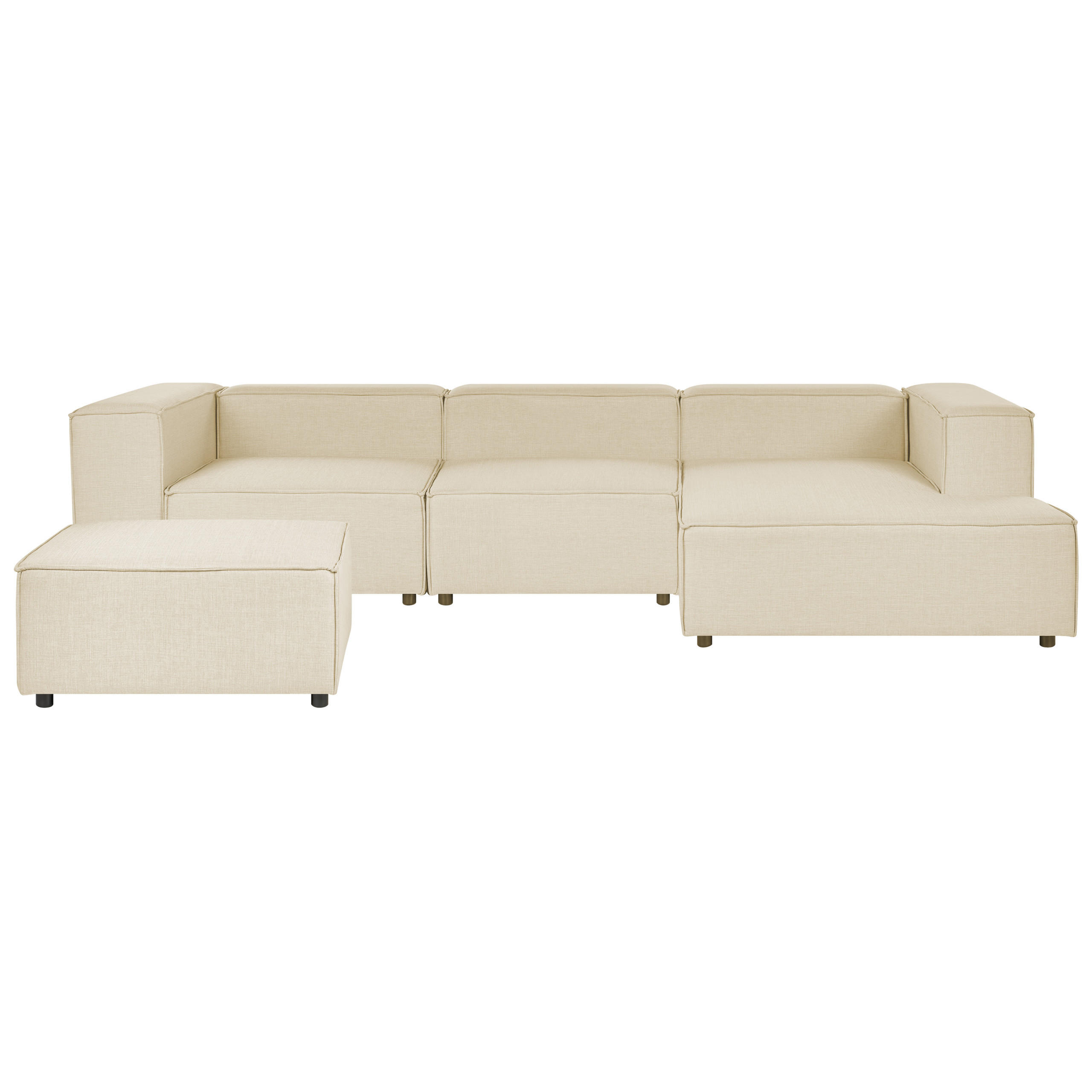 3-SITZER-ECKSOFA Leinen beige rechtsseitig mit Ottomane Aprica - Beige/Schwarz, Textil (326/180cm) - Beliani