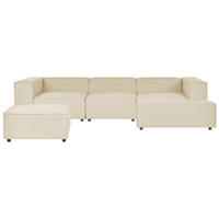 3-SITZER-ECKSOFA Leinen beige rechtsseitig mit Ottomane Aprica - Beige/Schwarz, Textil (326/180cm) - Beliani