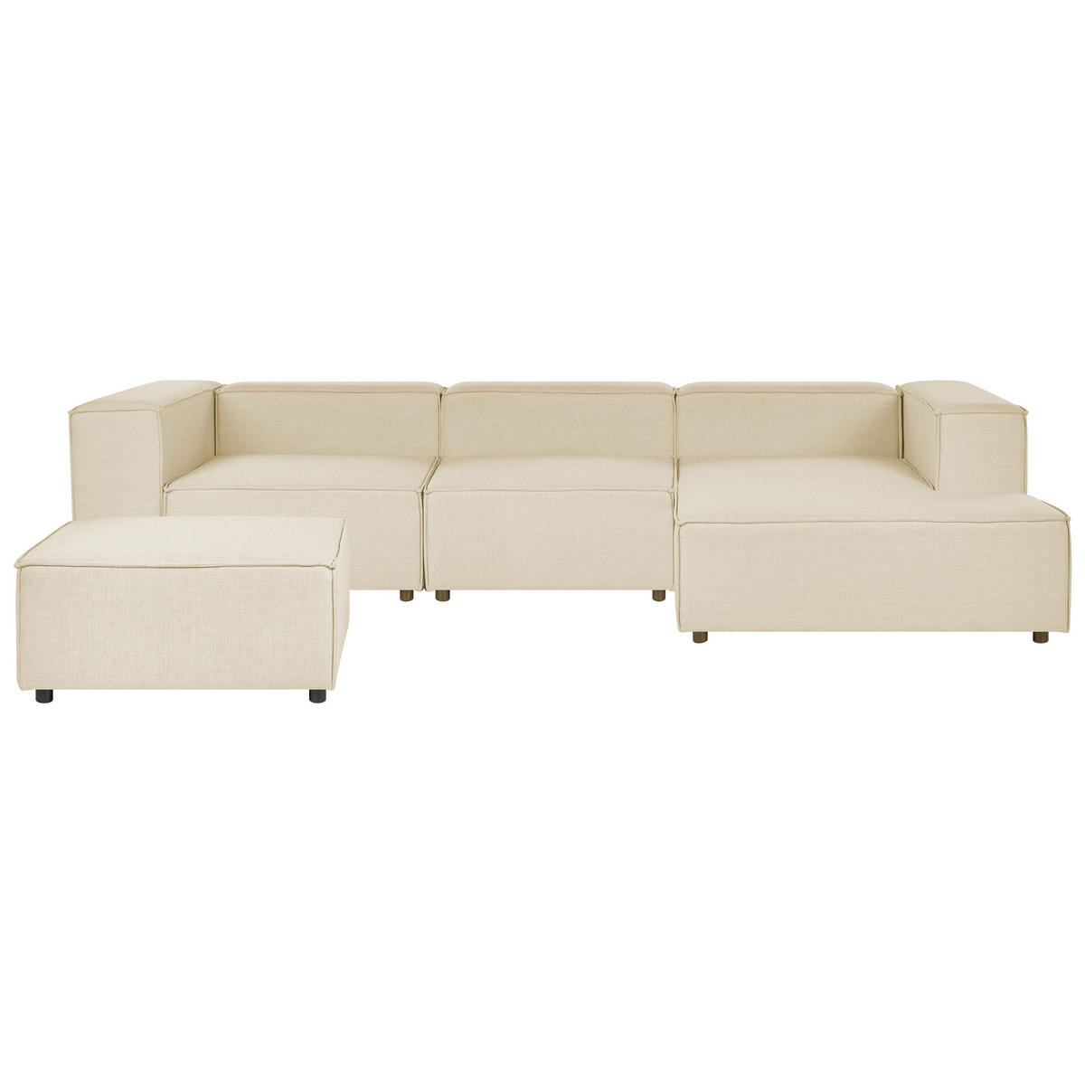 3-SITZER-ECKSOFA Leinen beige rechtsseitig mit Ottomane Aprica - Beige/Schwarz, Textil (326/180cm) - Beliani