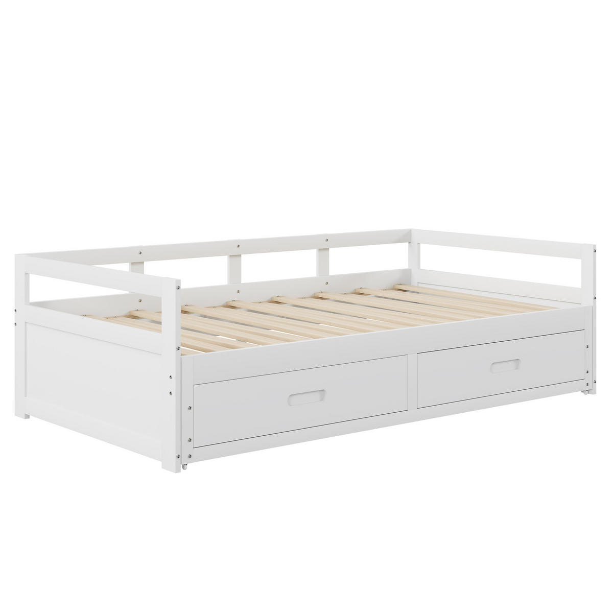 SCHLAFSOFA 90/200 cm ausziehbar auf 180/200 cm mit 2 Schubladen und Lattenrosten aus Kiefern , Weiß - Weiß, Holzwerkstoff (204.5/60/184cm) - Redom