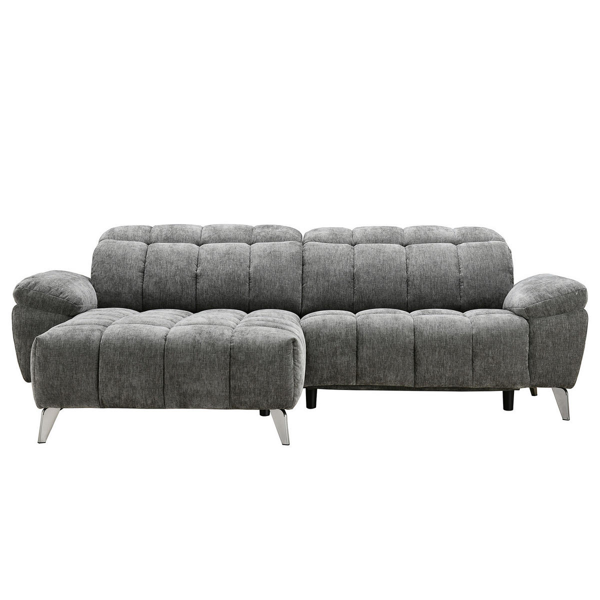 ECKSOFA mit Longchair - Grau - Chenille - Braun/Grau, Textil/Metall (266/178cm) - home24