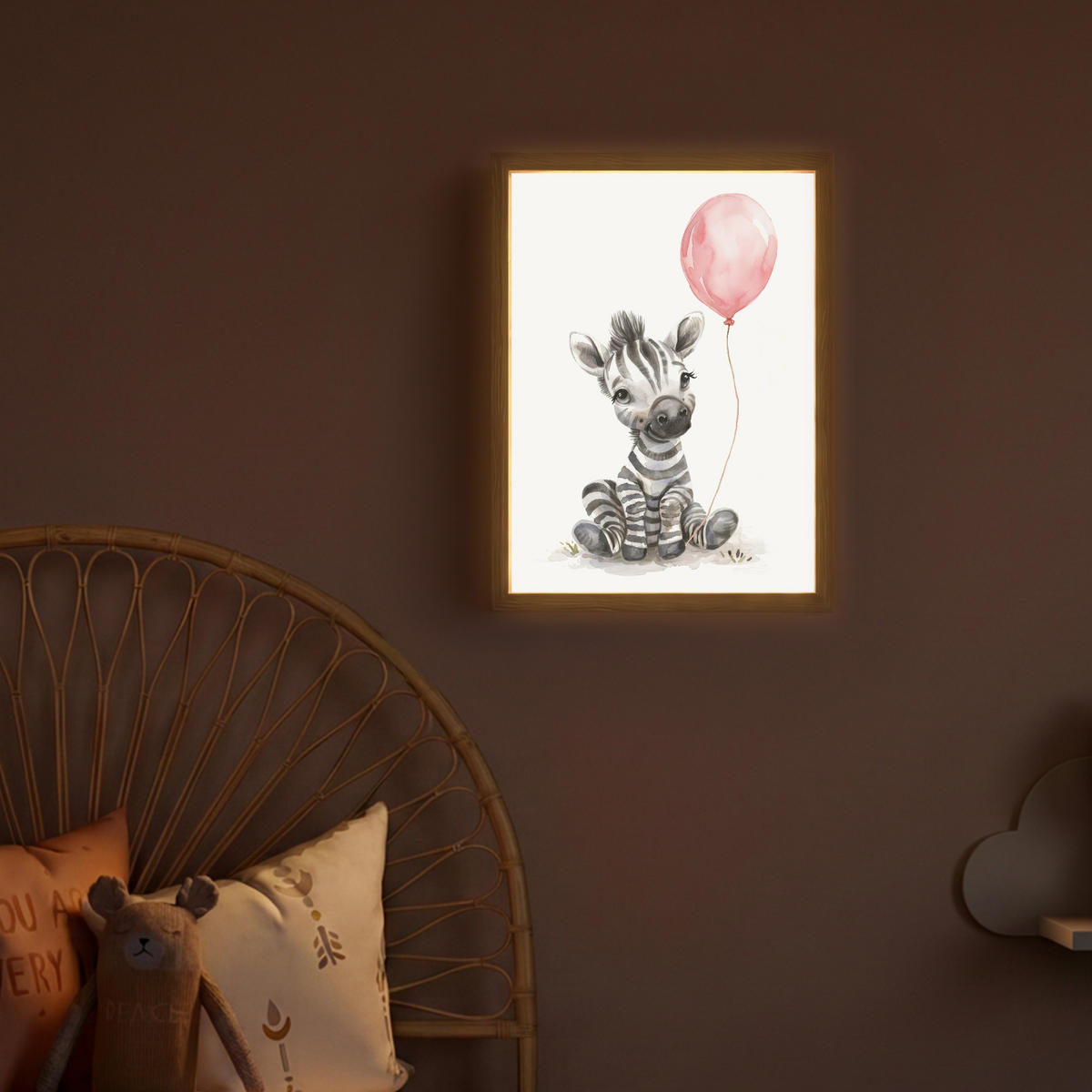 NACHTTISCHLAMPE MIT AKKU Zebra - Baby - Tiere - Rosa Luftballon 30x40 cm - Weiß, Holzwerkstoff (8/30/40cm) - OnlyWow