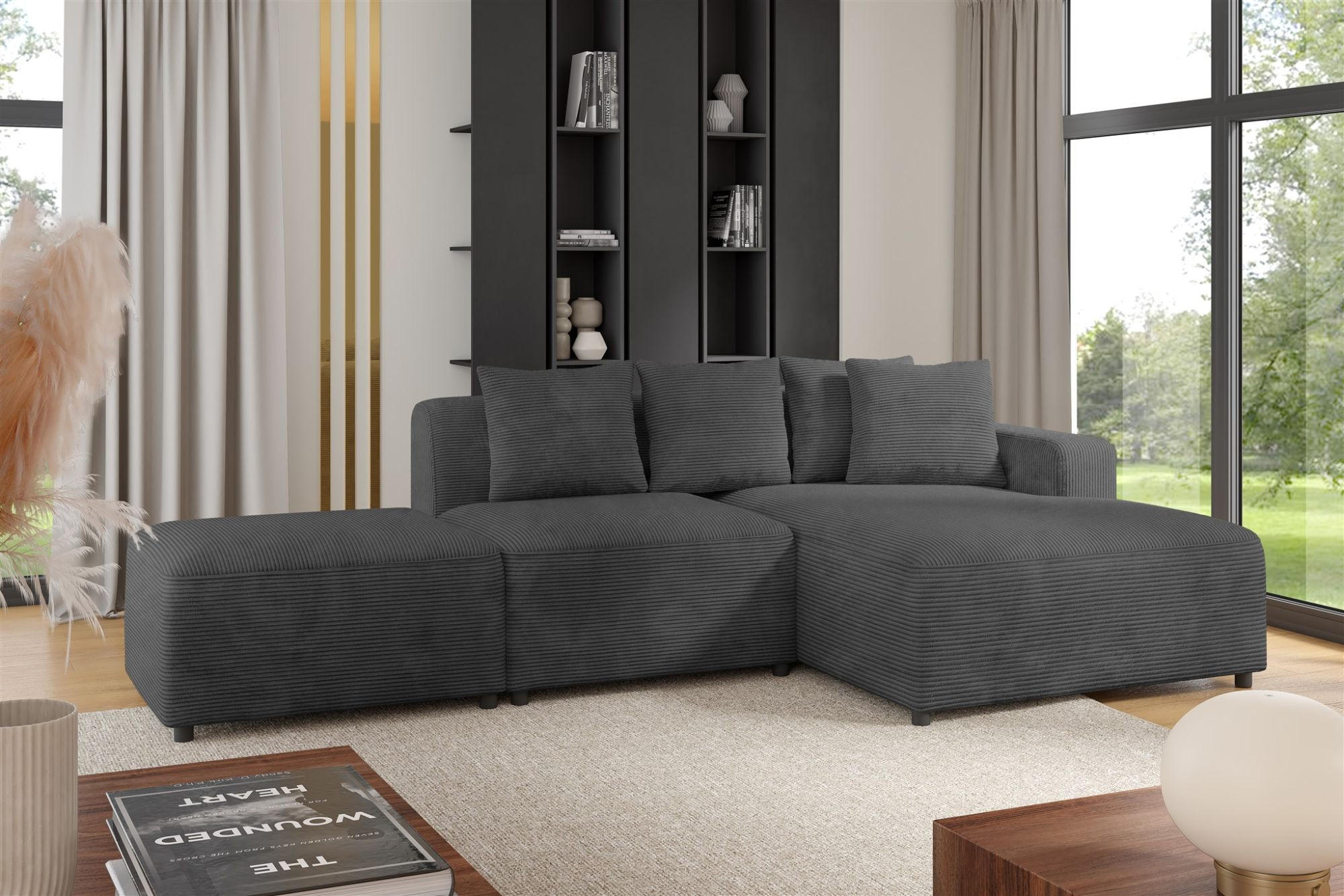 ECKSOFA Megan Xs In Poso - Dunkelgrau, Holzwerkstoff/Textil (304/165cm) - Fun Möbel