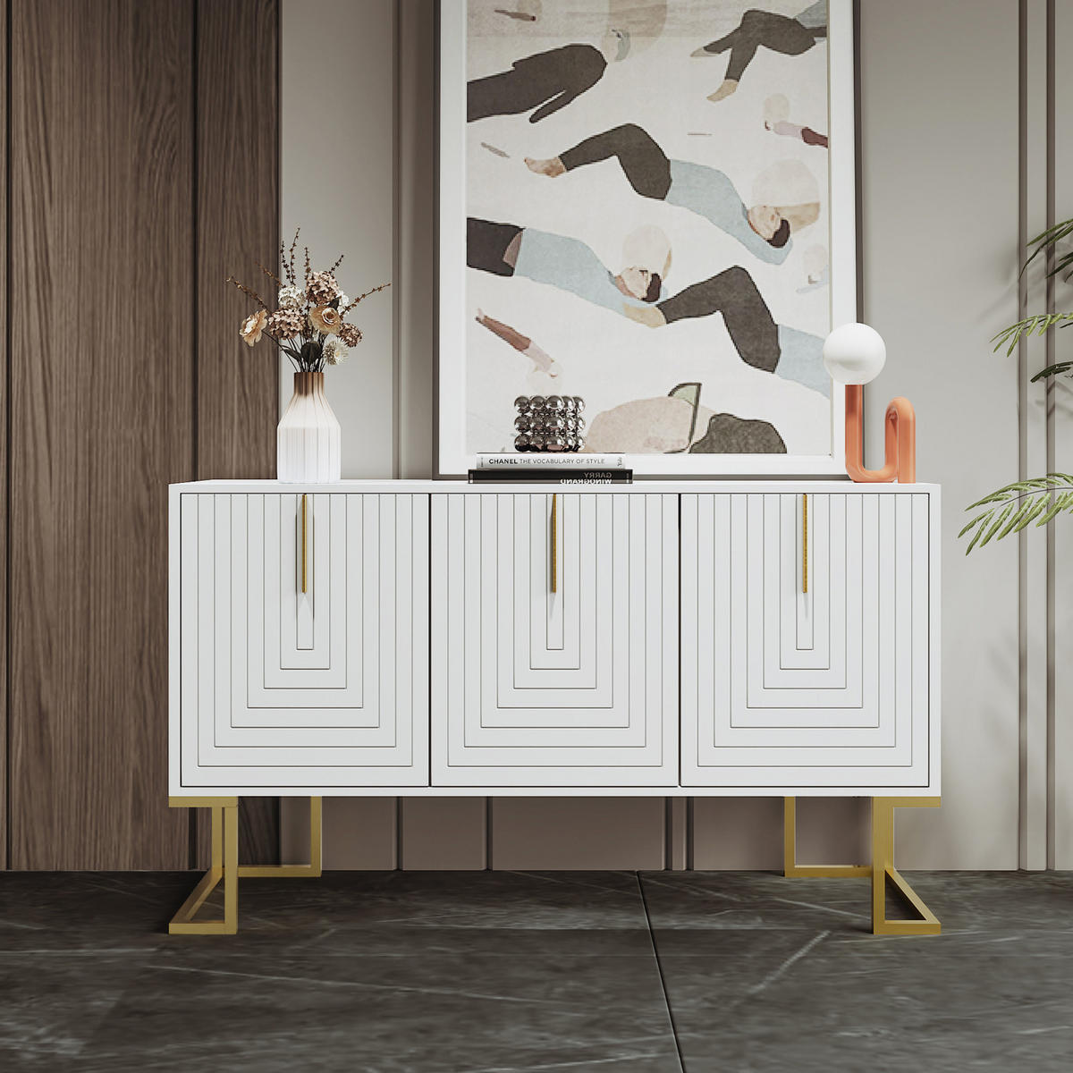 SIDEBOARD 138x40x80 cm, 3 Türen, verstellbare Böden, Weiß - Weiß, Holz (138/80/40cm)