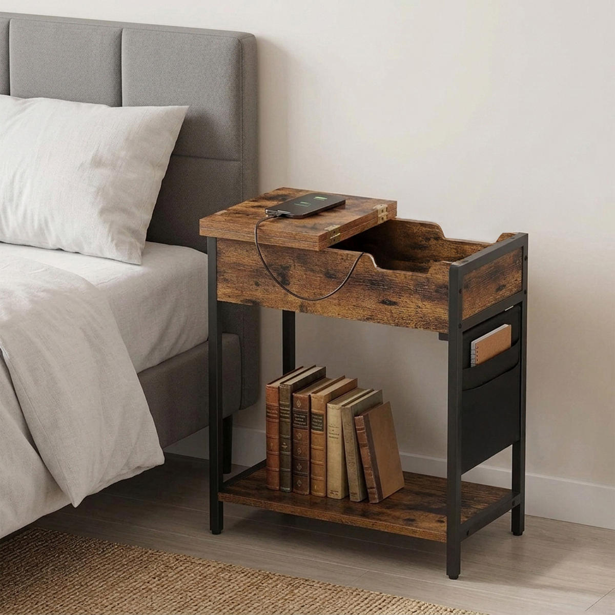 BOČNÝ stolík - viacfarebná, kov/kompozitné drevo (31.5/30/60cm) - Relaxdays