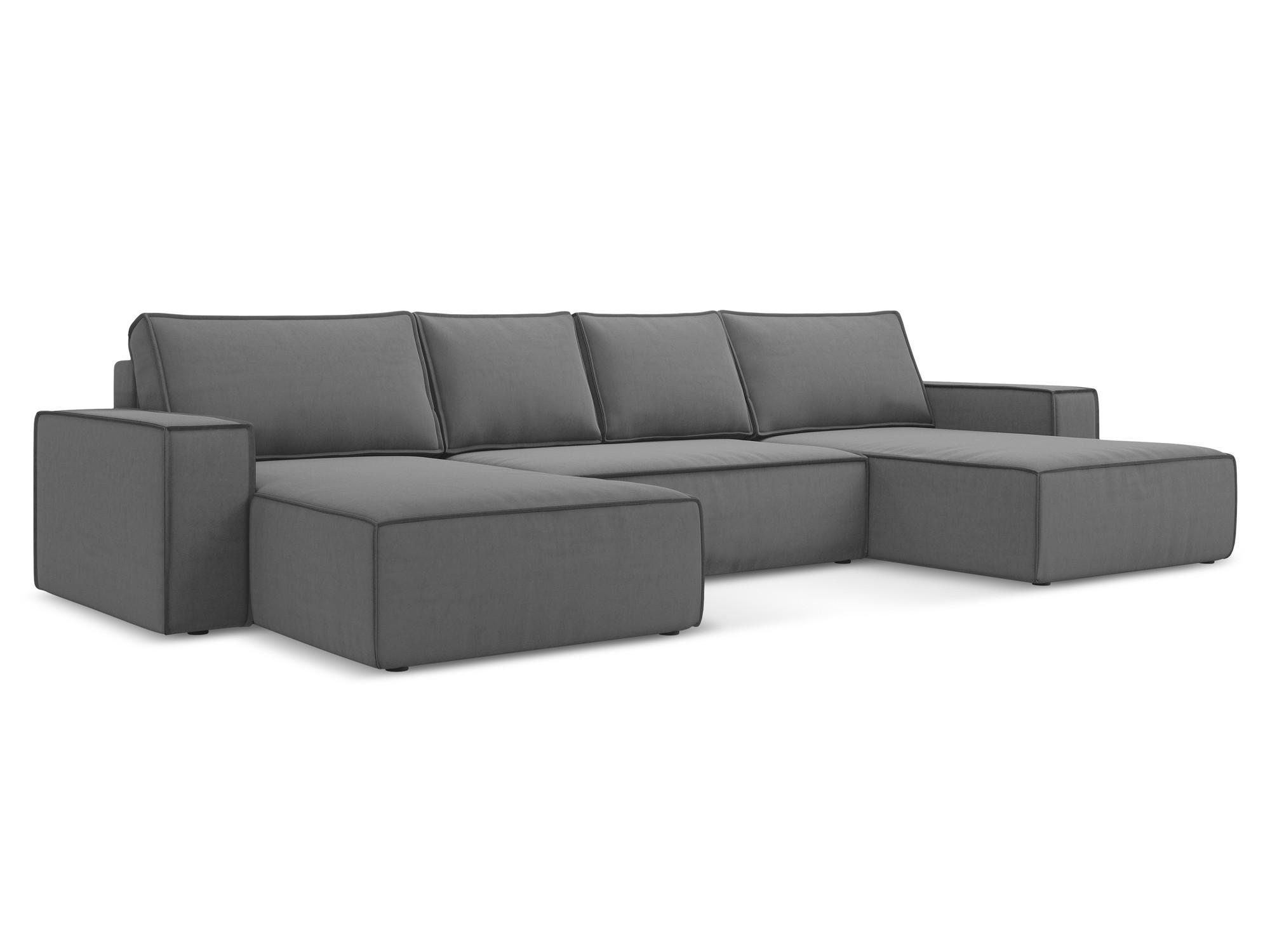 WOHNLANDSCHAFT Samt Stoff Grau - Schwarz/Grau, Kunststoff/Textil (398/82/185cm) - Makamii