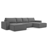 WOHNLANDSCHAFT Samt Stoff Grau - Schwarz/Grau, Kunststoff/Textil (398/82/185cm) - Makamii