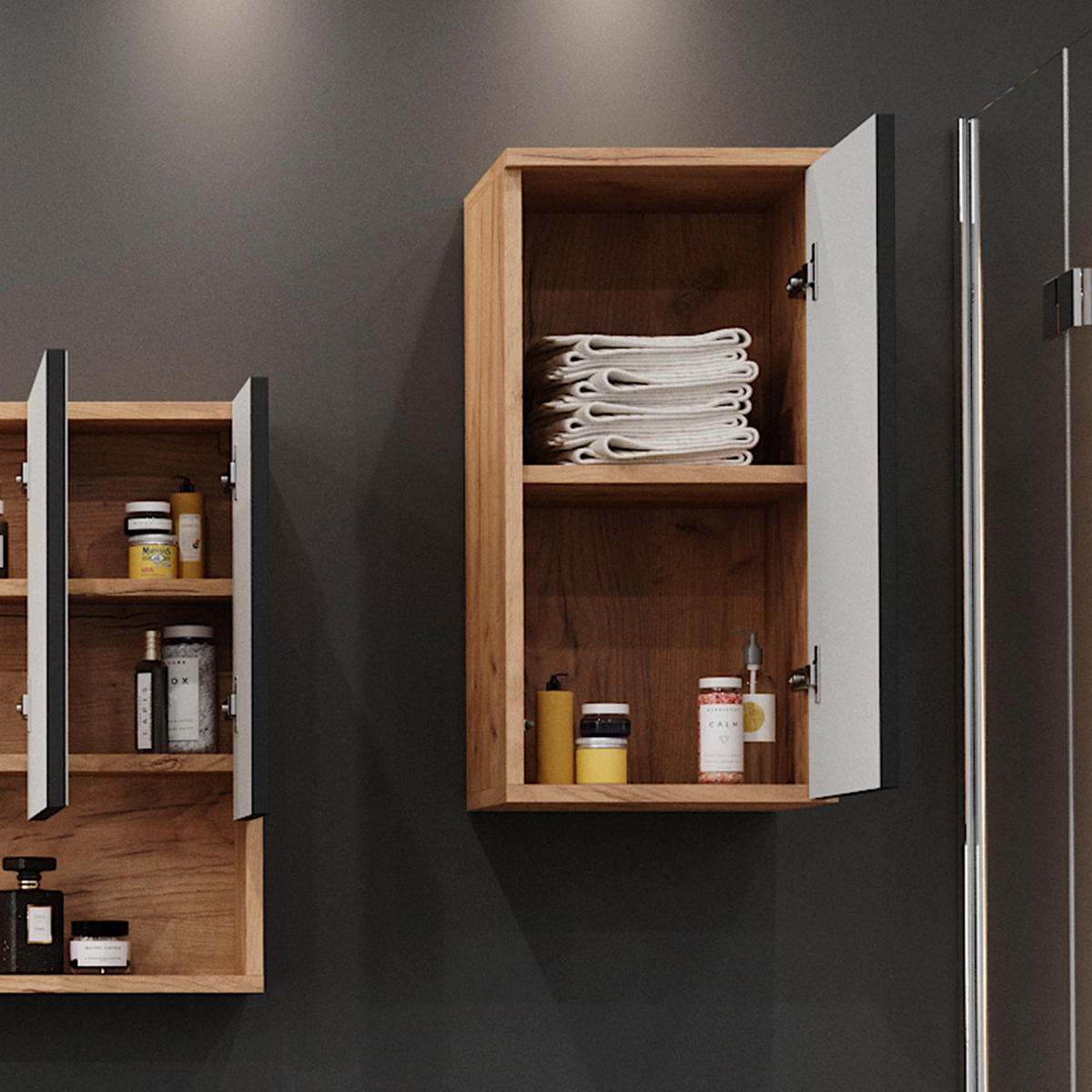 BADSCHRANK Irma Anthrazit gepunktet 30 x 59 cm 2 Fächer, Badezimmer - Anthrazit, Holzwerkstoff (30/59/24cm) - Vicco