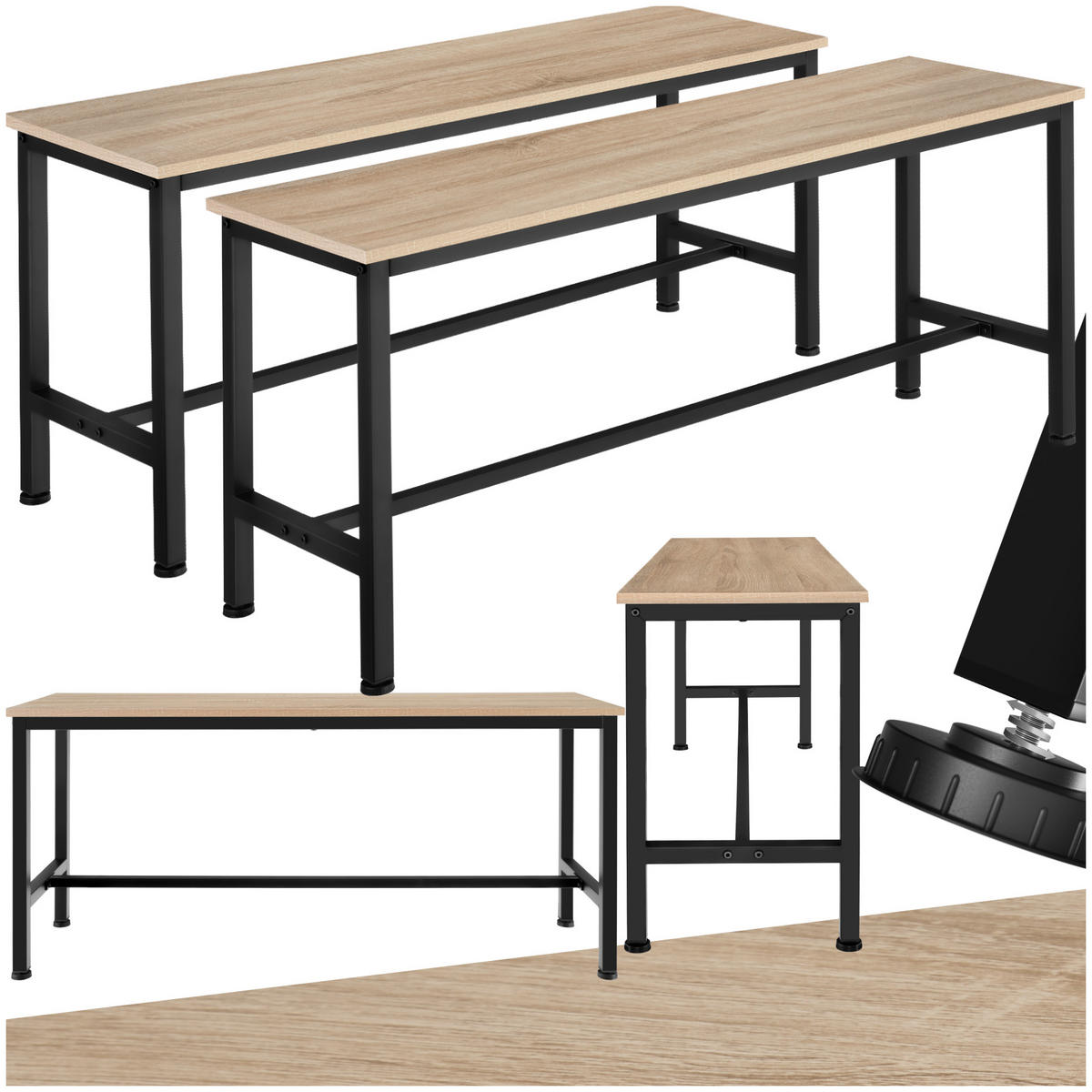 SITZBANK 2er Set Fairfield,108 x 32,5 x 50 cm,Industrial Holz hell, Eiche Sonoma - Naturfarben, Holzwerkstoff (32.5/50/108cm) - tectake