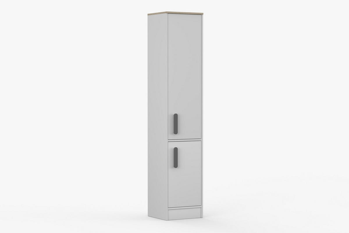 REGAL MIKI 01 Korpus Weiß | Griffe Grau - Dunkelgrau/Weiß, Holz/Holzwerkstoff (40/197/38cm) - Deine Möbel 24