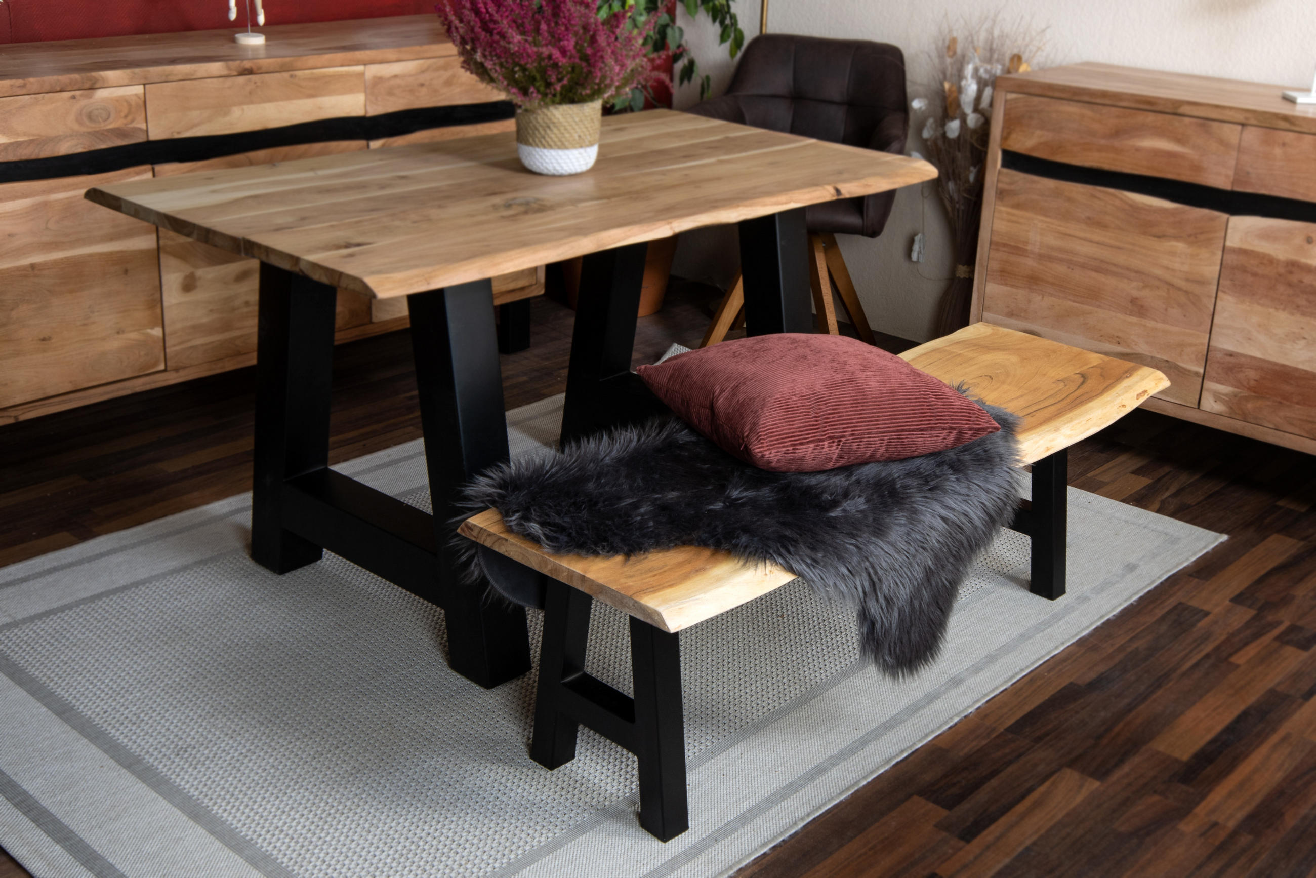 SITZBANK NOAH - Beige/Schwarz, Holz/Metall (220/45/42cm) - SAM