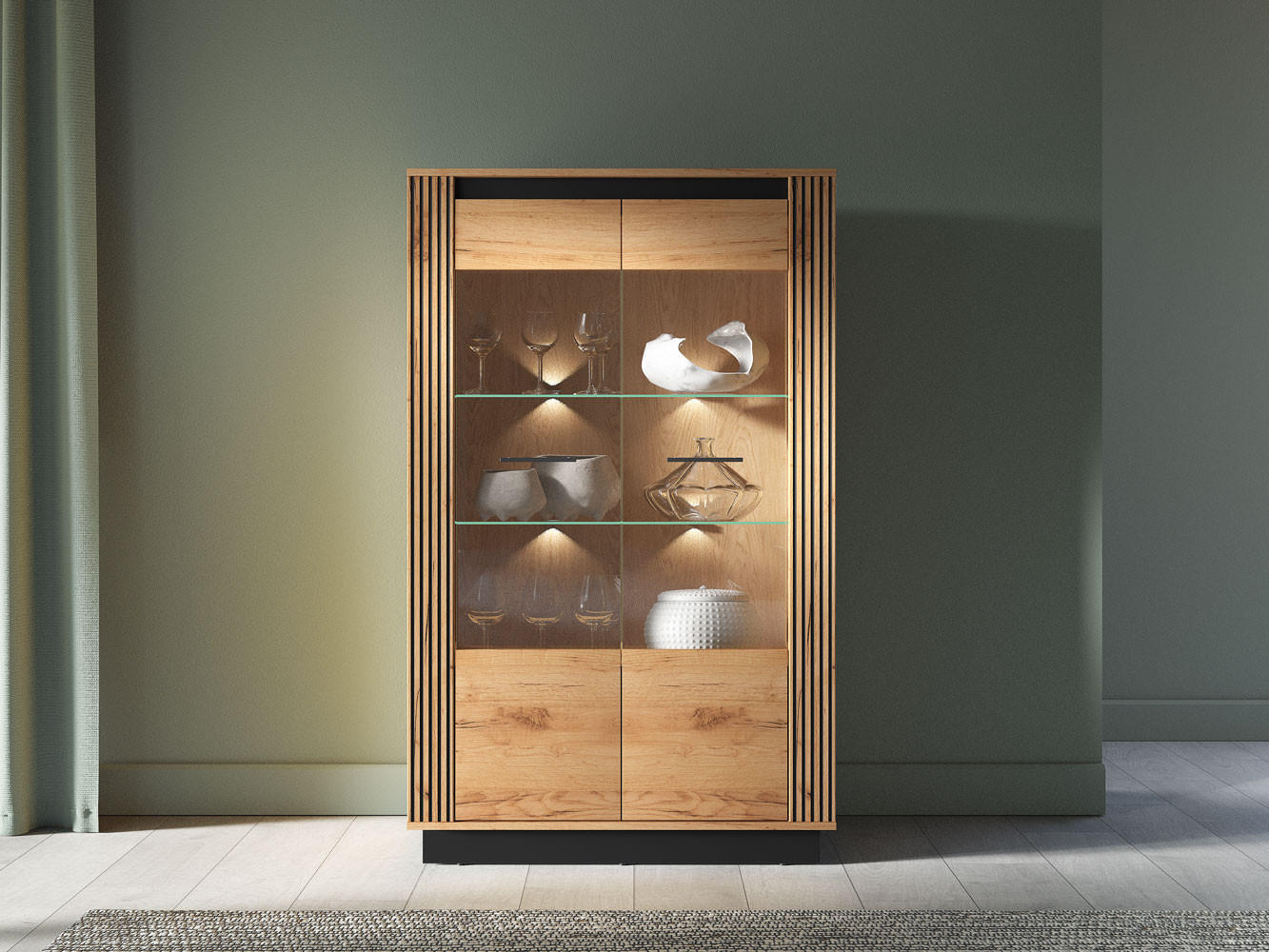 VITRINE Urso Gold Craft Eiche / Schwarz 92 / 40 / 141 cm - Eichefarben/Schwarz, Holz/Holzwerkstoff (92/141/40cm) - Feldmann-Wohnen