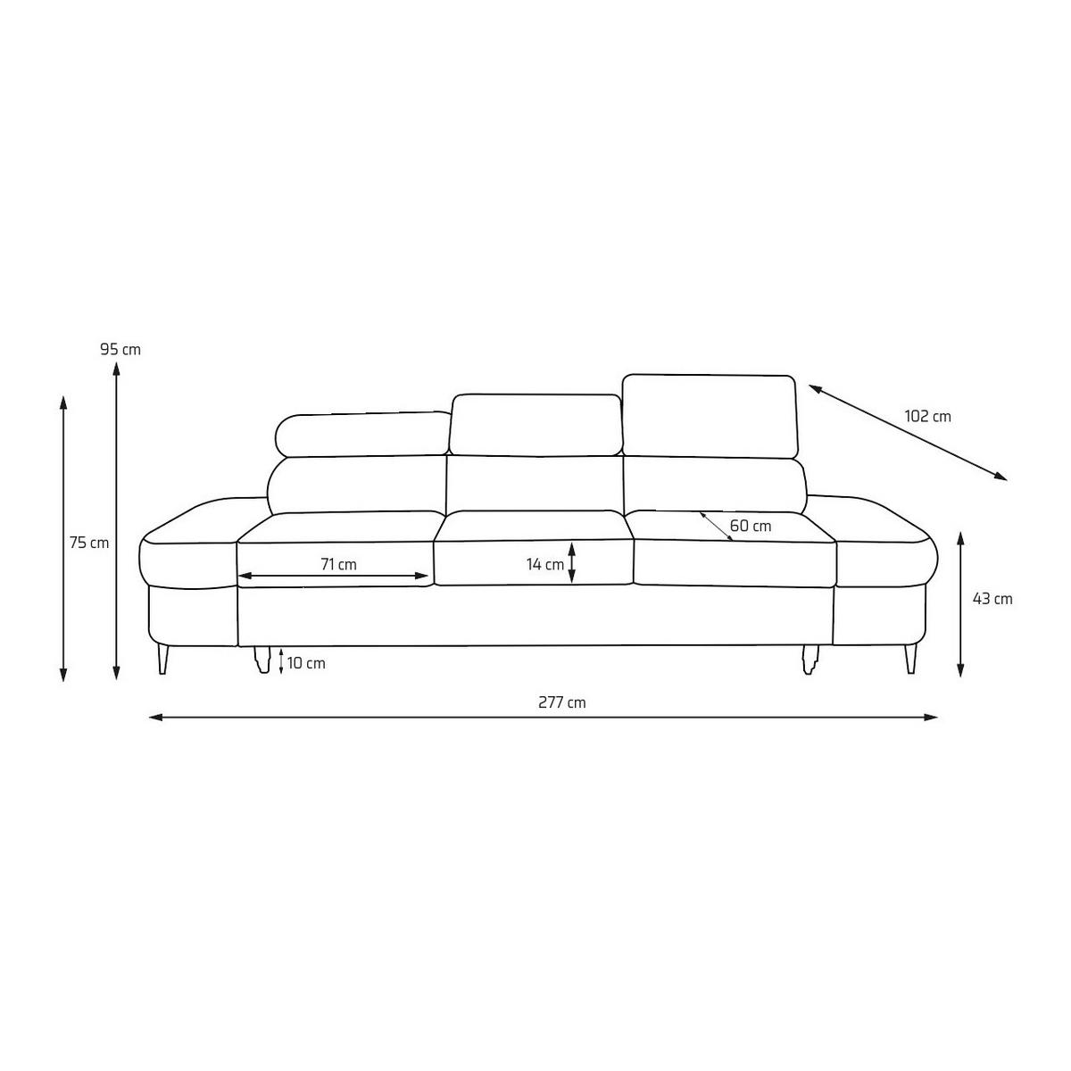 3-SITZER Sofa PRIAM mit Schlaffunktion 125x317 Velours Beige - Beige/Schwarz, Holz/Textil (278/95/102cm) - Muffo