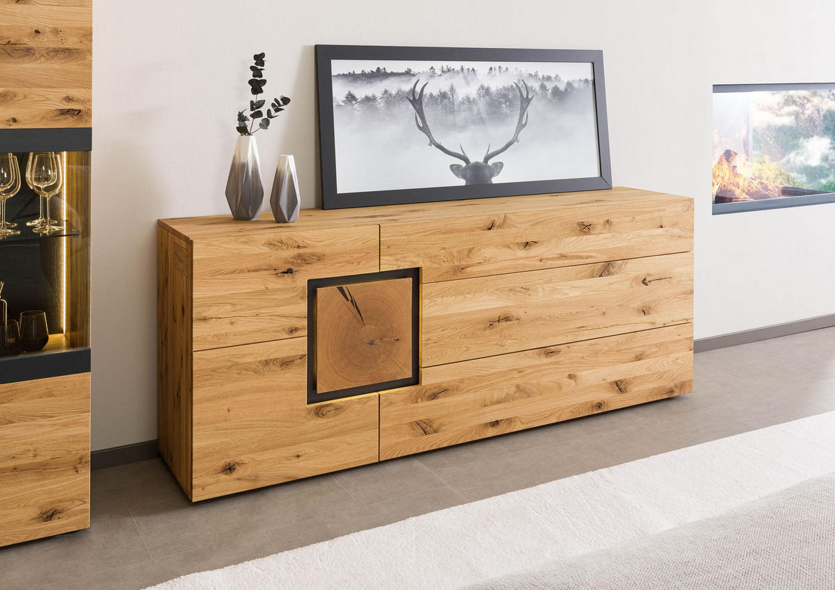 SIDEBOARD Wildeiche 160x43,5x80 natur geölt/lackiert KITZBÜHEL #128 - Naturfarben, Holz (160/80/44cm) - Massivmoebel24
