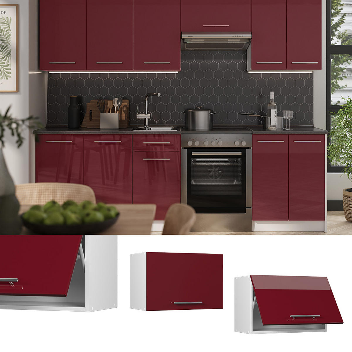 VĚŠÁK NA STĚNU Fame-Line, Bordó červená vysoký lesk/Bílá, 60 cm - bílá/bordeaux, kompozitní dřevo (60/40/34.1cm) - Vicco