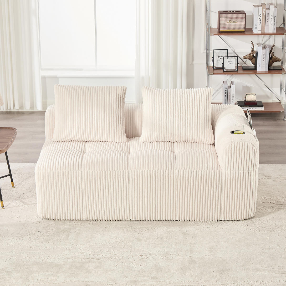 2-SITZER Sofa Cord mit Seitenfächern und Becherhaltern 158/93/61 cm Beige - Beige, Textil (93/61/158cm) - Redom