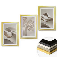 WANDBILDER 3er Set - 20x30 cm Goldrahmen - Abstrakte beige Wellen - Goldfarben, Kunststoff (20/30cm) - ArtPrintCave