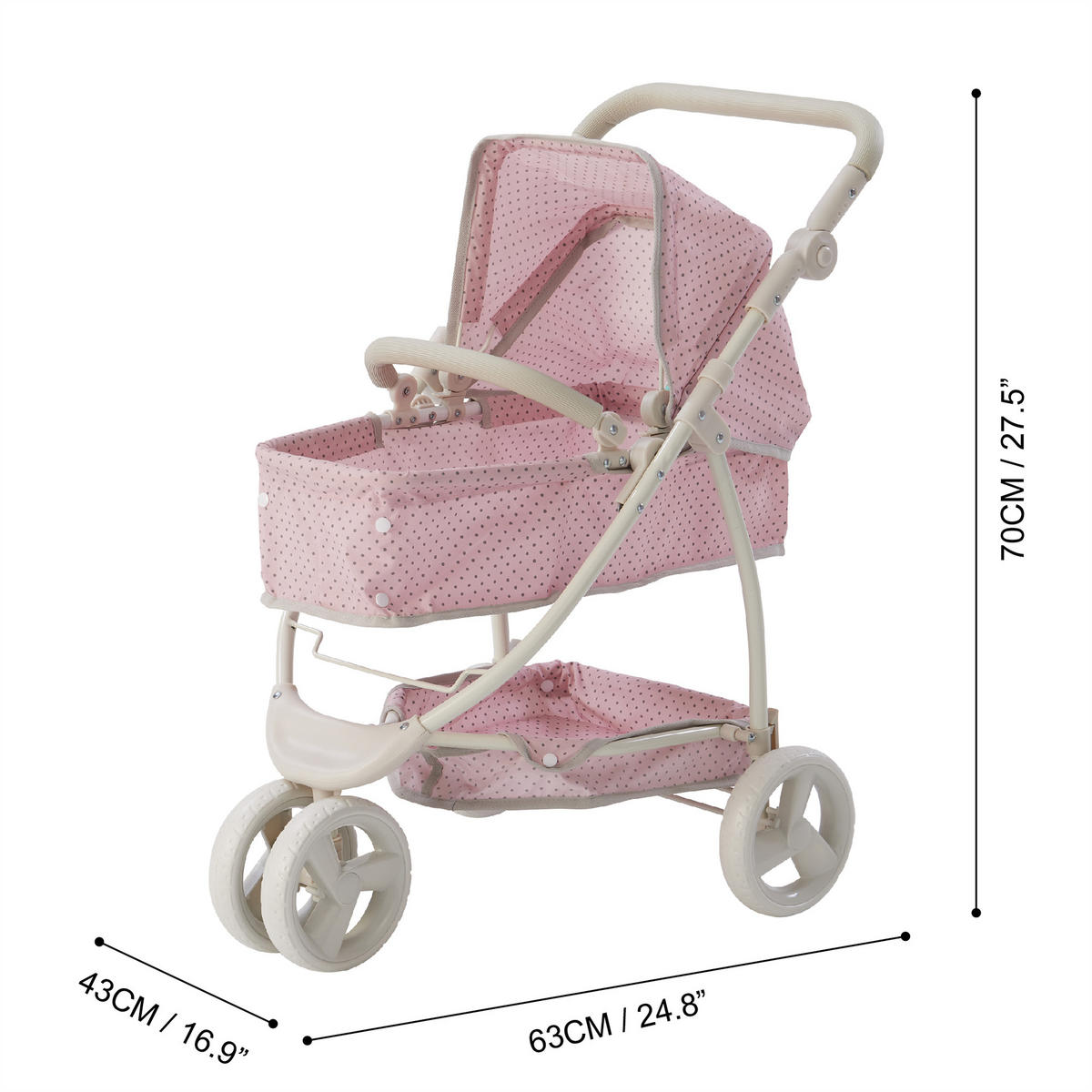 PUPPENWAGEN 2-in-1, Rosa, 70cm - Pink, Holz (63/70/43cm) - Teamson Kids