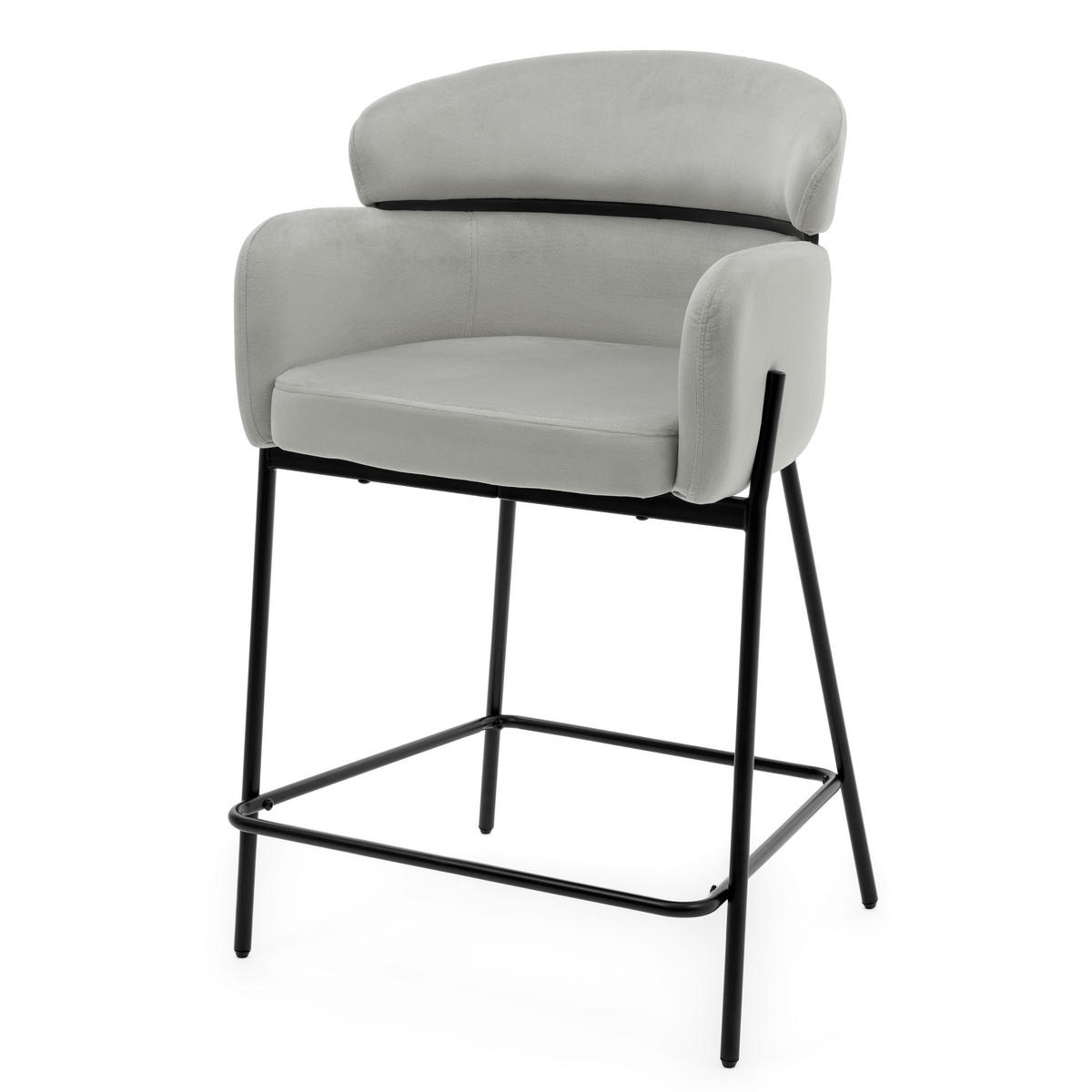 BARHOCKER BOLZANO gepolsterter mit Steppung - hellgrau - Samt Velour - Hellgrau/Schwarz, Textil/Metall (60/99/55cm) - NEW HOME