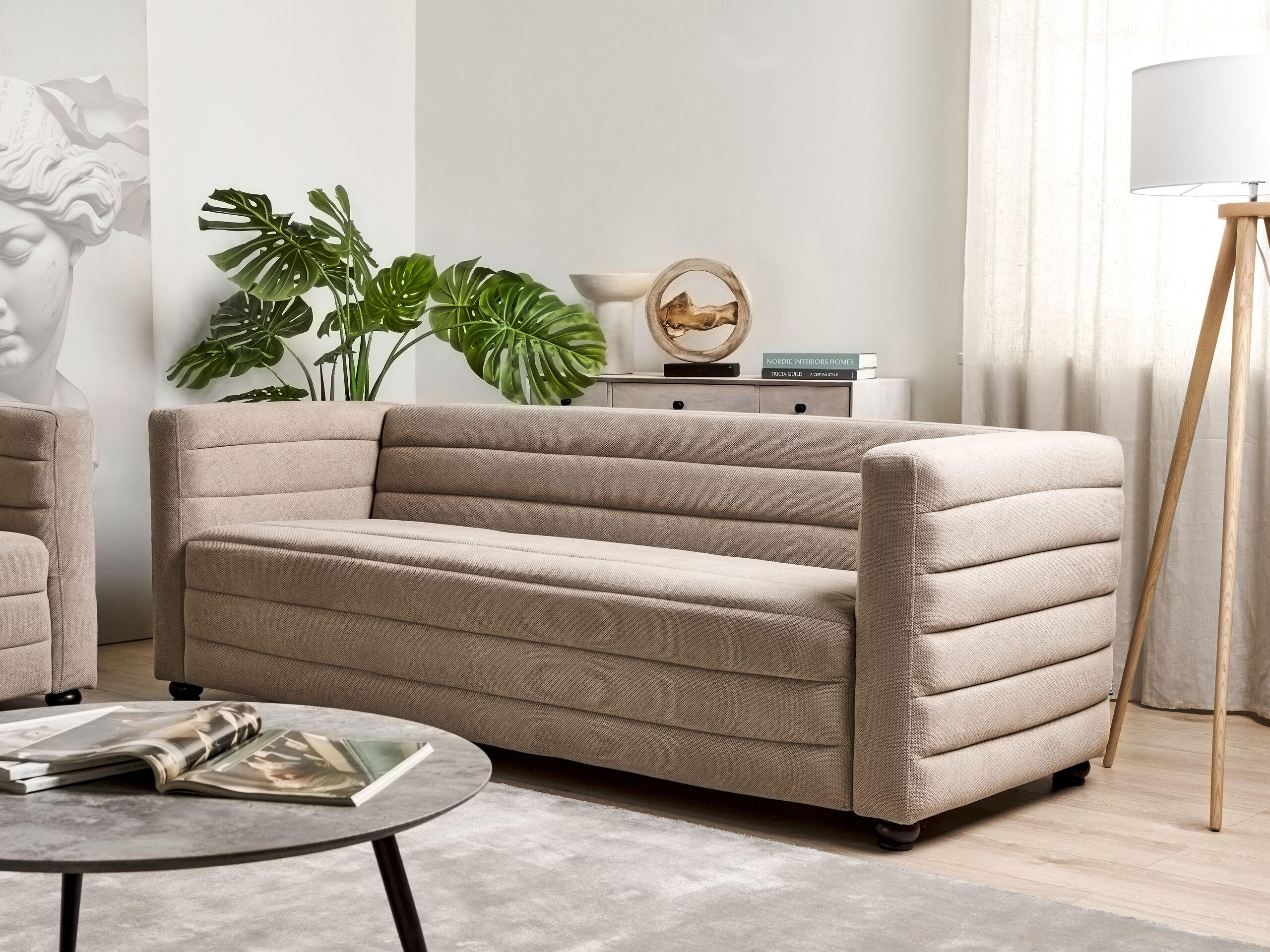 3-SITZER-SOFA Stoff taupe Hofn - Beige/Schwarz, Textil (214/72/79cm) - Beliani