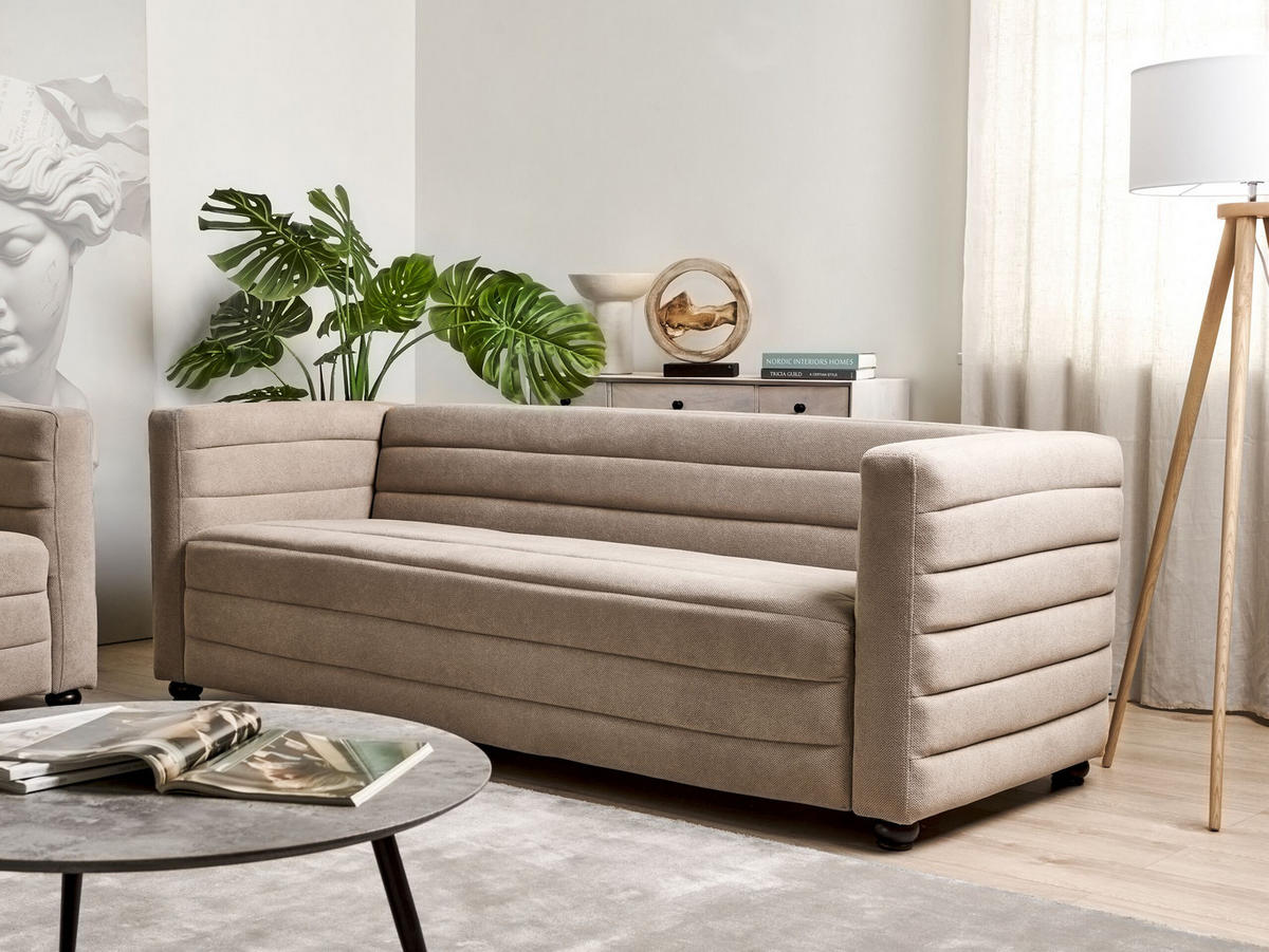 3-SITZER-SOFA Stoff taupe Hofn - Beige/Schwarz, Textil (214/72/79cm) - Beliani