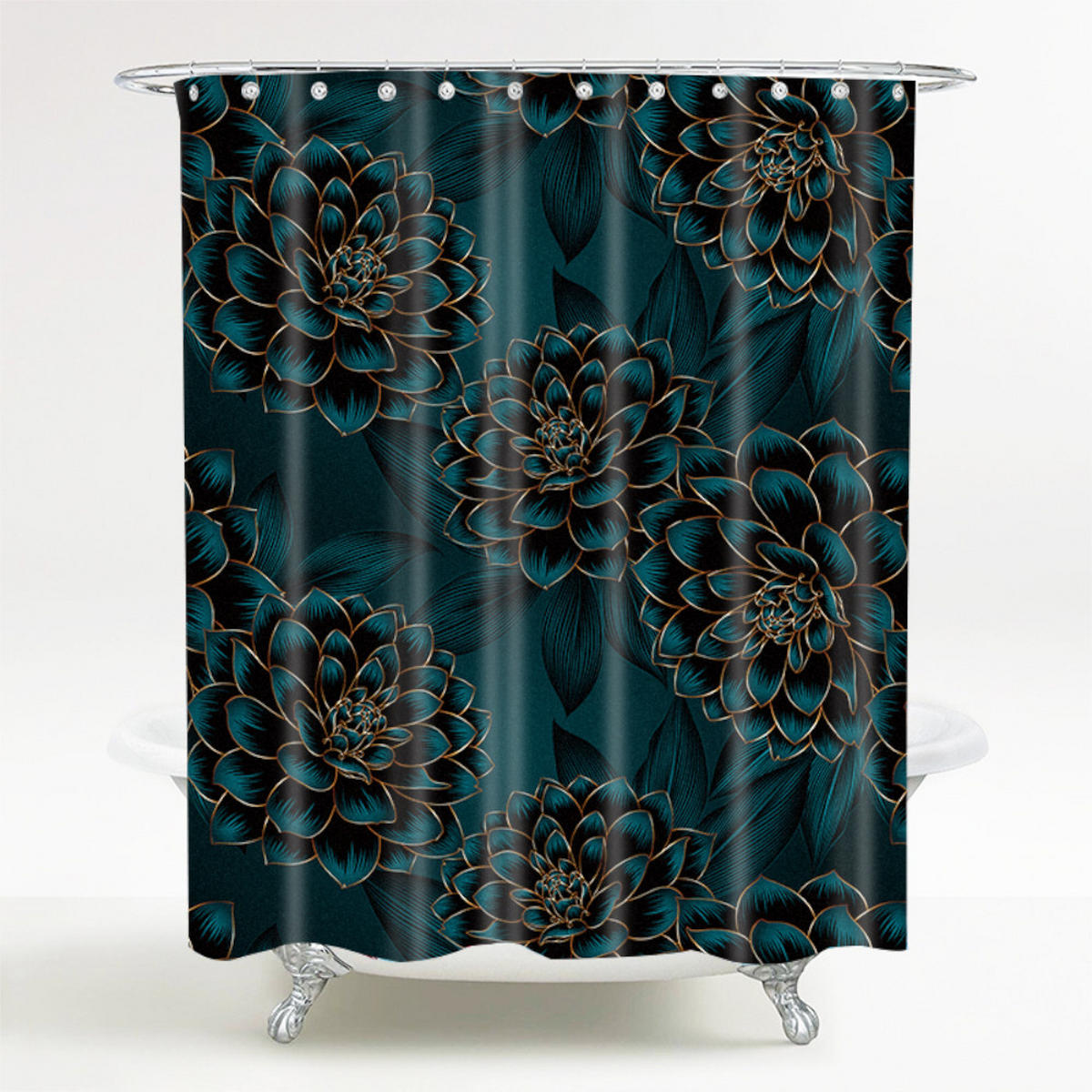 DUSCHVORHANG Dahlien 180 x 200 cm - Blau, Textil (180/200cm) - Sanilo