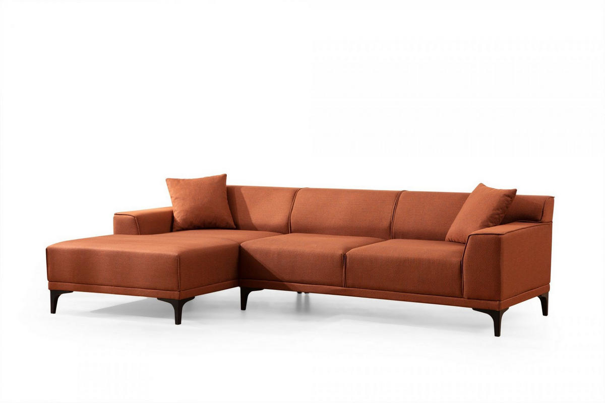 ECKSOFA modern inklusive Zierkissen - Schwarz/Orange, Holz/Kunststoff (250/145cm) - myHomelando