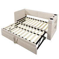AUSZIEHBETT 90/200 cm DE-32496 mit USB/Type-C und Getränkehalter Beige - Beige, Metall (90/200cm) - ComfortXL