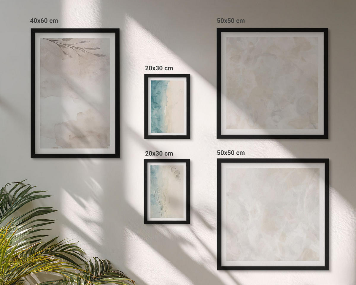 WANDBILDER 5er-Set - 50x50 cm & 20x30 cm & 40x60 cm Schwarzer Rahmen - Aquarellmalerei-Textur - Schwarz, Kunststoff (40/60cm) - ArtPrintCave