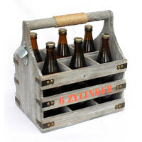 BIERTRÄGER mit Flaschenöffner Flaschenträger 6 Zylinder Bierkiste aus Holz 32cm - Grau, Holz (31/32/21cm) - DanDiBo