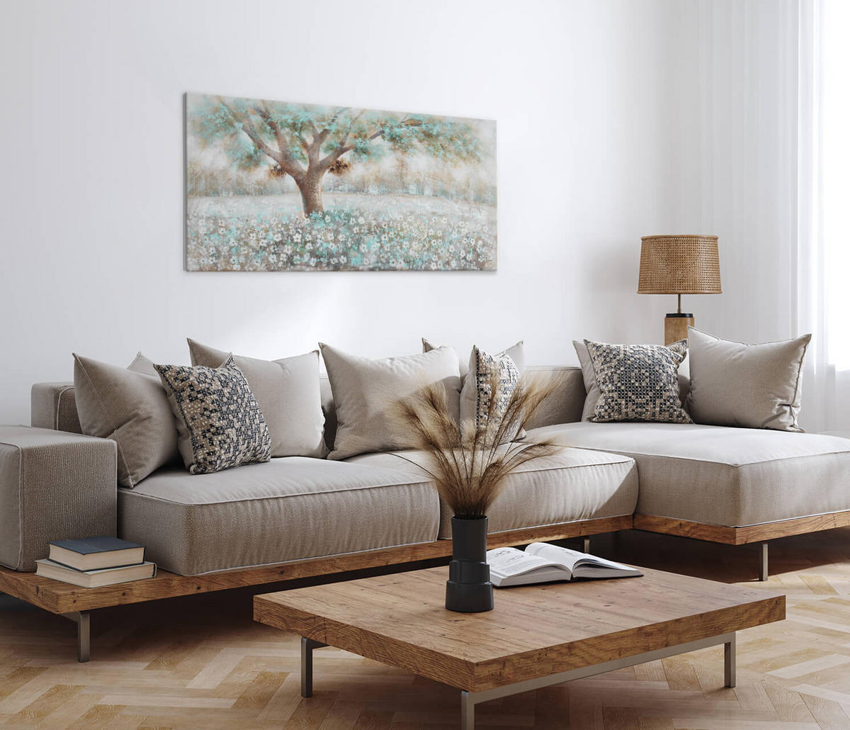 ÖLGEMÄLDE 140/70 cm - Weiß/Braun, Holz/Textil (140/70cm) - KUNSTLOFT